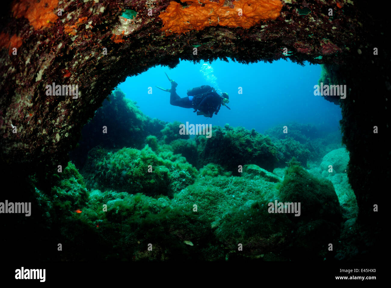 Cave diving, Comino Island, Malta, Mediteranean, May 2009 Stock Photo