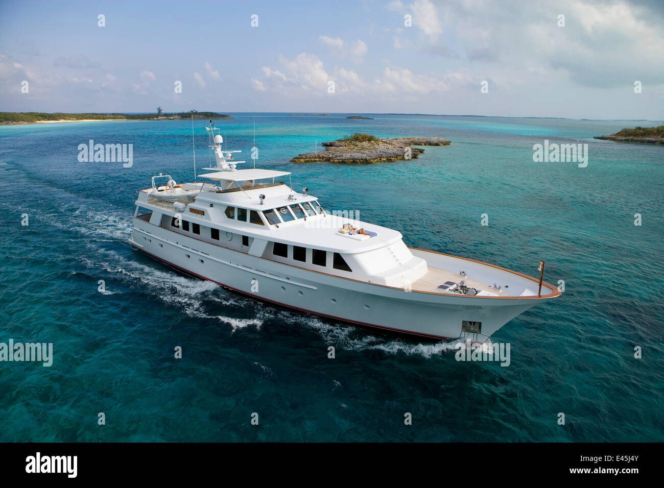 117' Delta 'Gatster' cruising in the Exumas, Bahamas. February 2007. Property released. Stock Photo