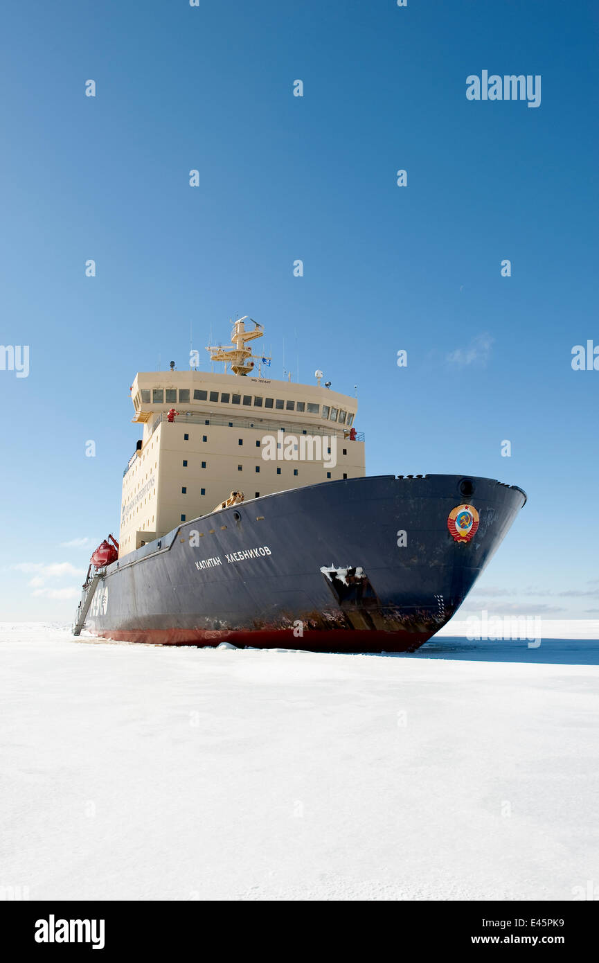 Russian ice breaker ship, Kapitan Khlebnikov, amongst sea ice on a Quark expedition, Ross Sea, Antarctica, November 2008 Stock Photo