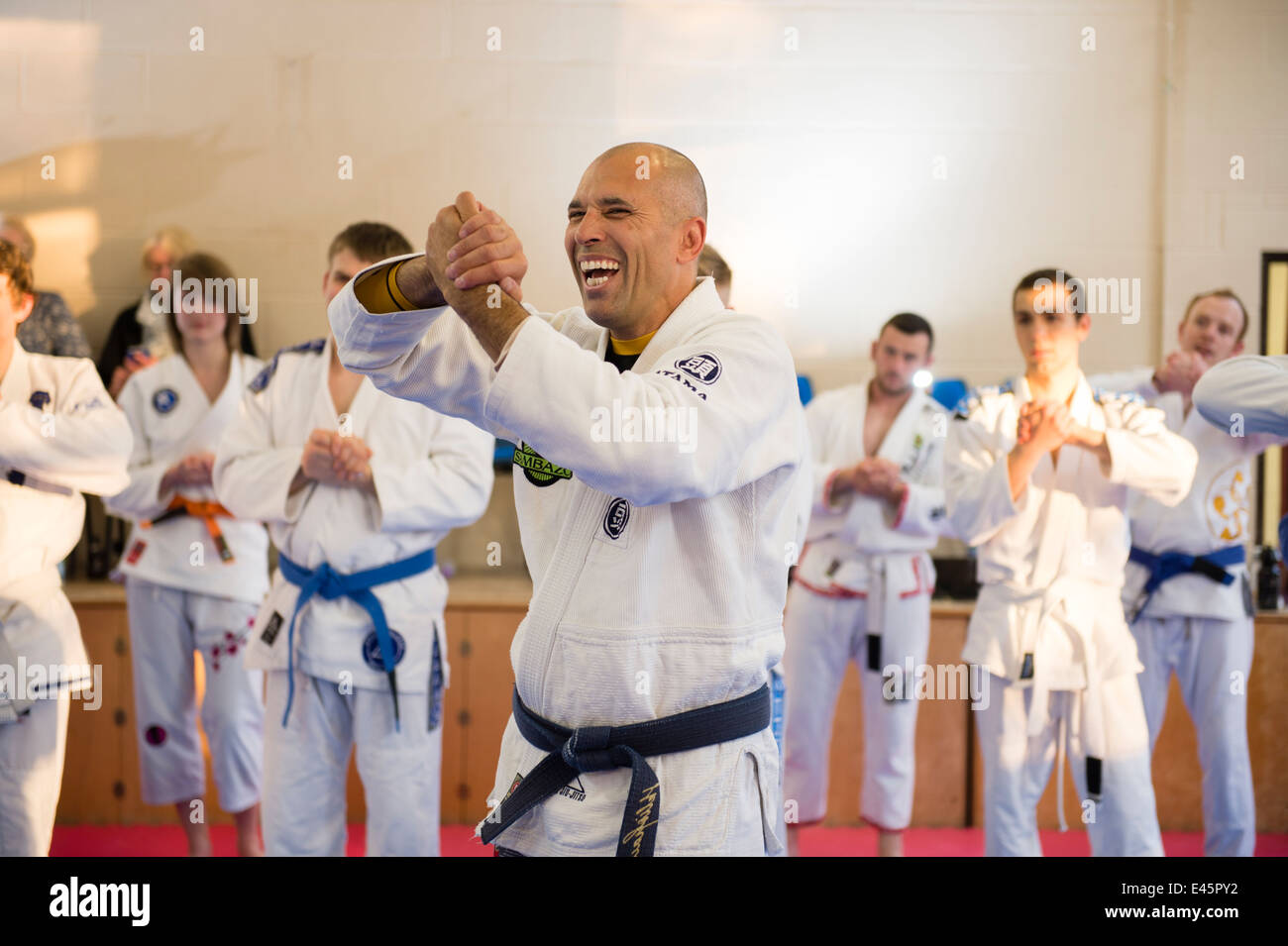 ROYCE GRACIE teaching people self defence at a Brazilian Jiu Jitsu seminar  class lesson Wales UK Stock Photo - Alamy