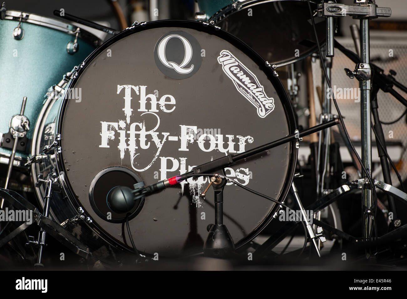 The Fifty four plates on stage at The Bearded Theory festival Stock Photo