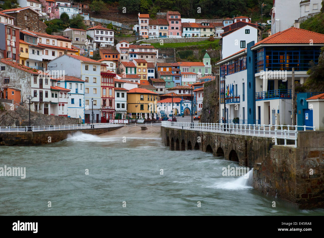 Slipway in the centre of Cudillero village on the Cantabrian coast, Asturias, Northern Spain, November 2009 Stock Photo