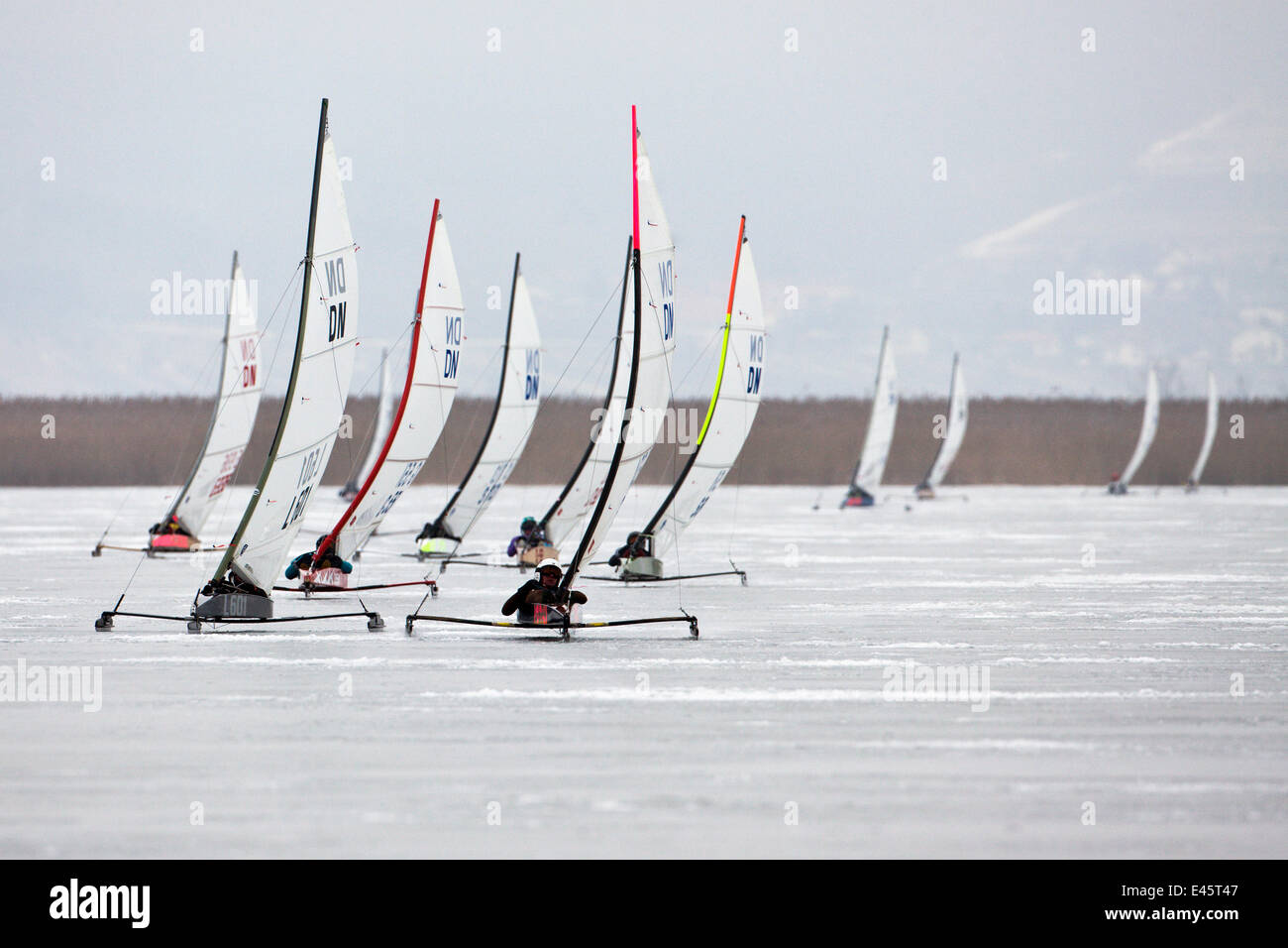 Fleet racing in the DN (Detroit News) Ice Sailing World Championship