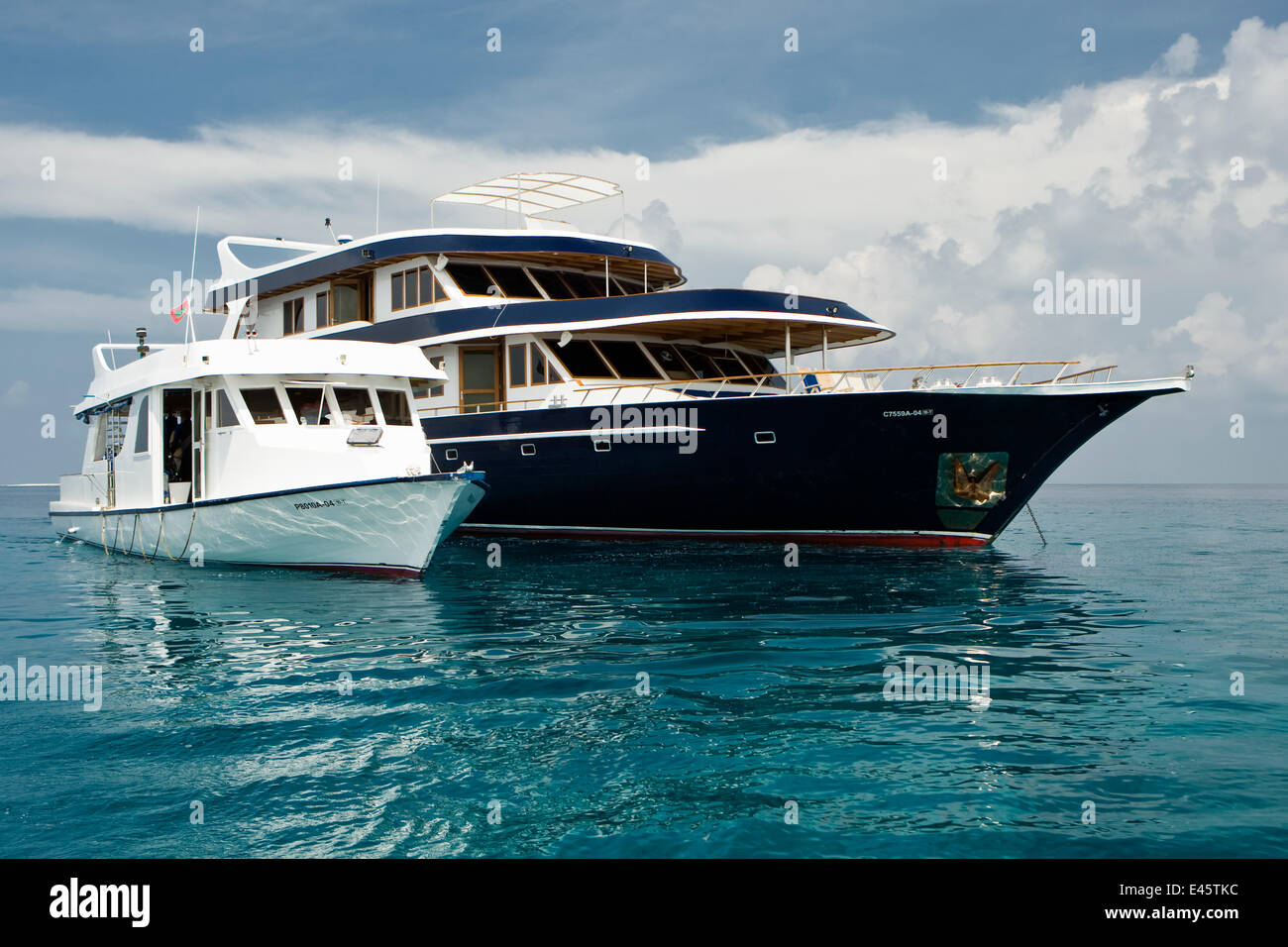 Ocean Dancer, a liveaboard dive boat, Maldives. November 2008. Property released. Stock Photo
