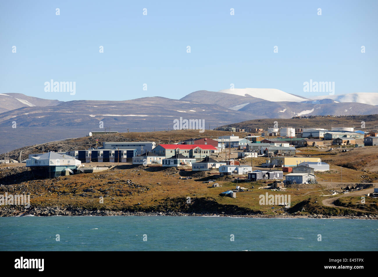 Coastal view of Pond Inlet Village, Baffin Island, Nunavut, Canada