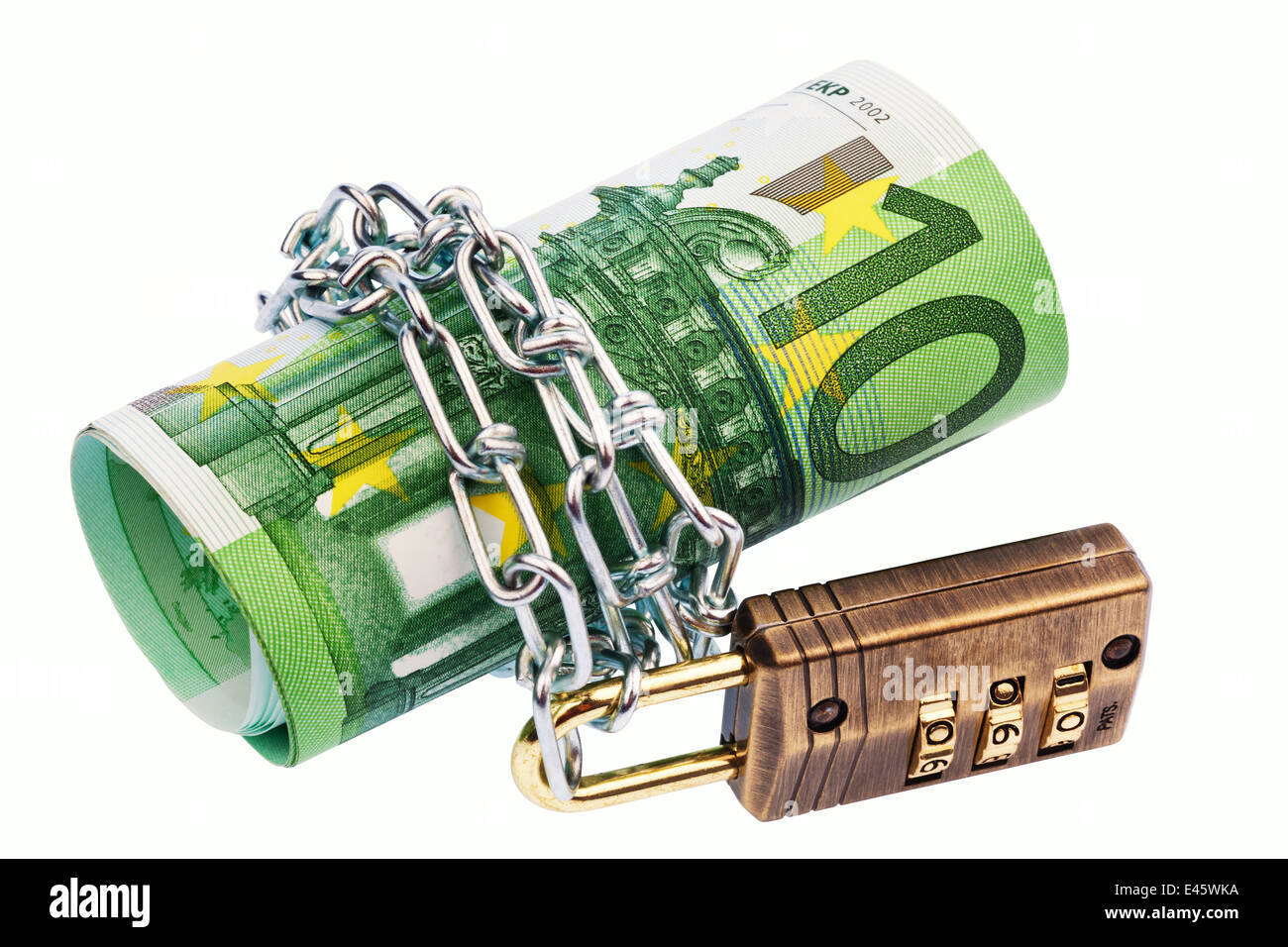 a few 100 € notes with chain and padlock Stock Photo - Alamy