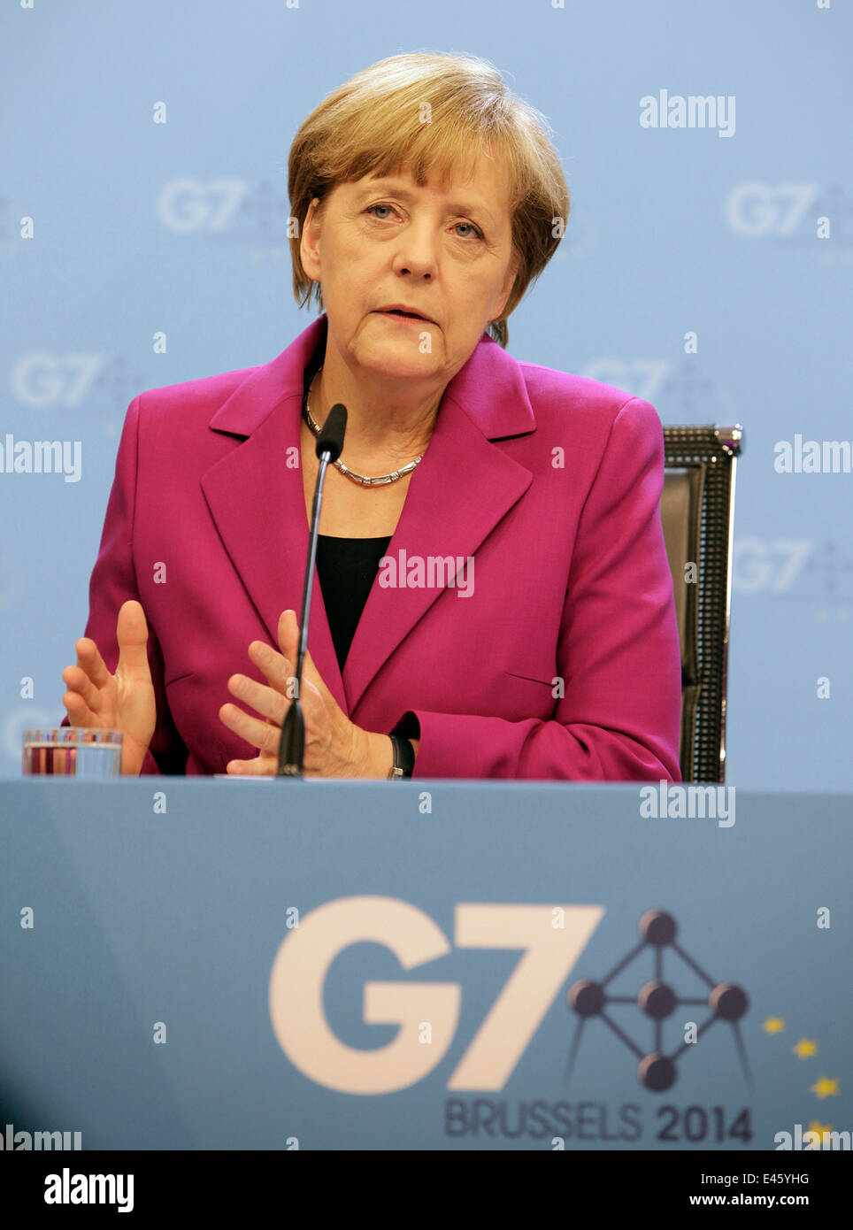 german Chancellor, Angela Merkel giving press conference at G7 SUMMIT, Brussels 2014 Stock Photo