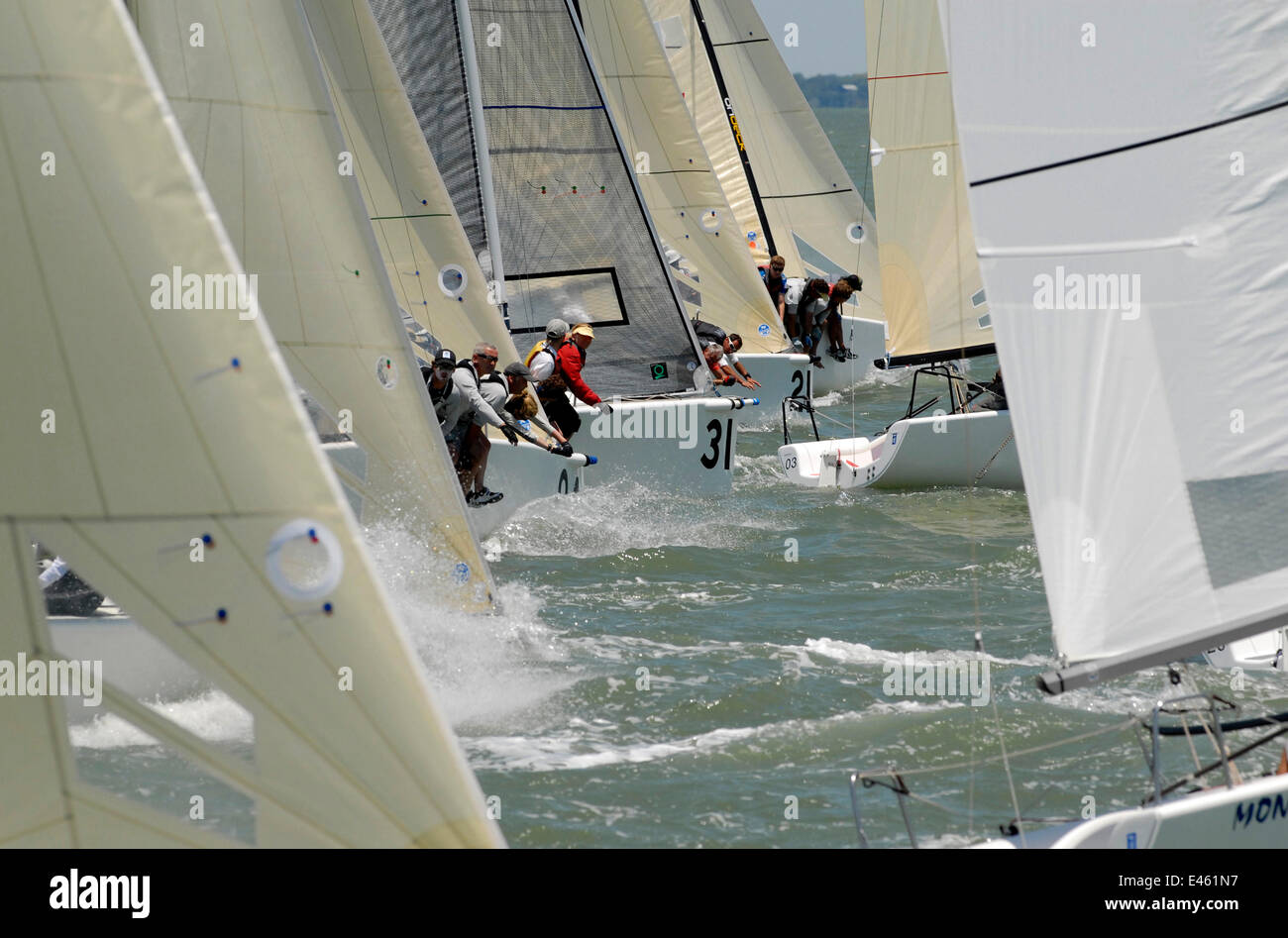 Fleet racing on day one of the Melges 24 World Championships, Corpus Christi, Texas, USA, May 2011. Stock Photo