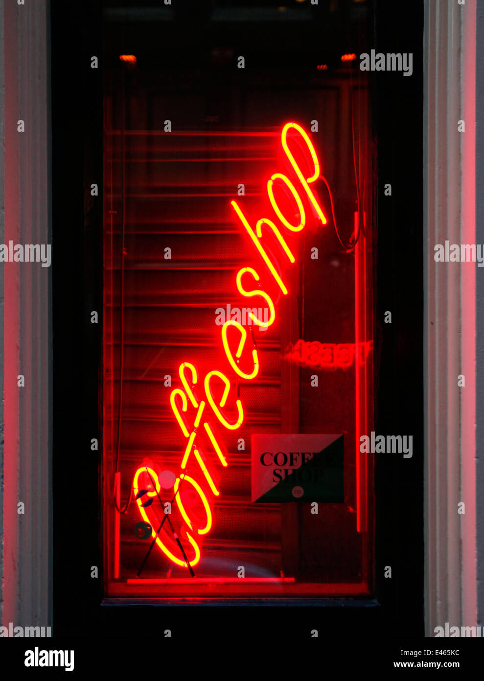 coffeshop window amsterdam, holland, a 'coffeshop' where drugs are available Stock Photo