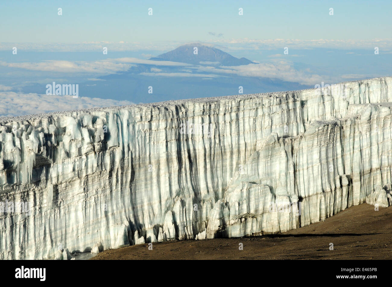 Looking down on the last glaciers near the summit of Mount Kilimanjaro, Tanzania, October 2008 Stock Photo