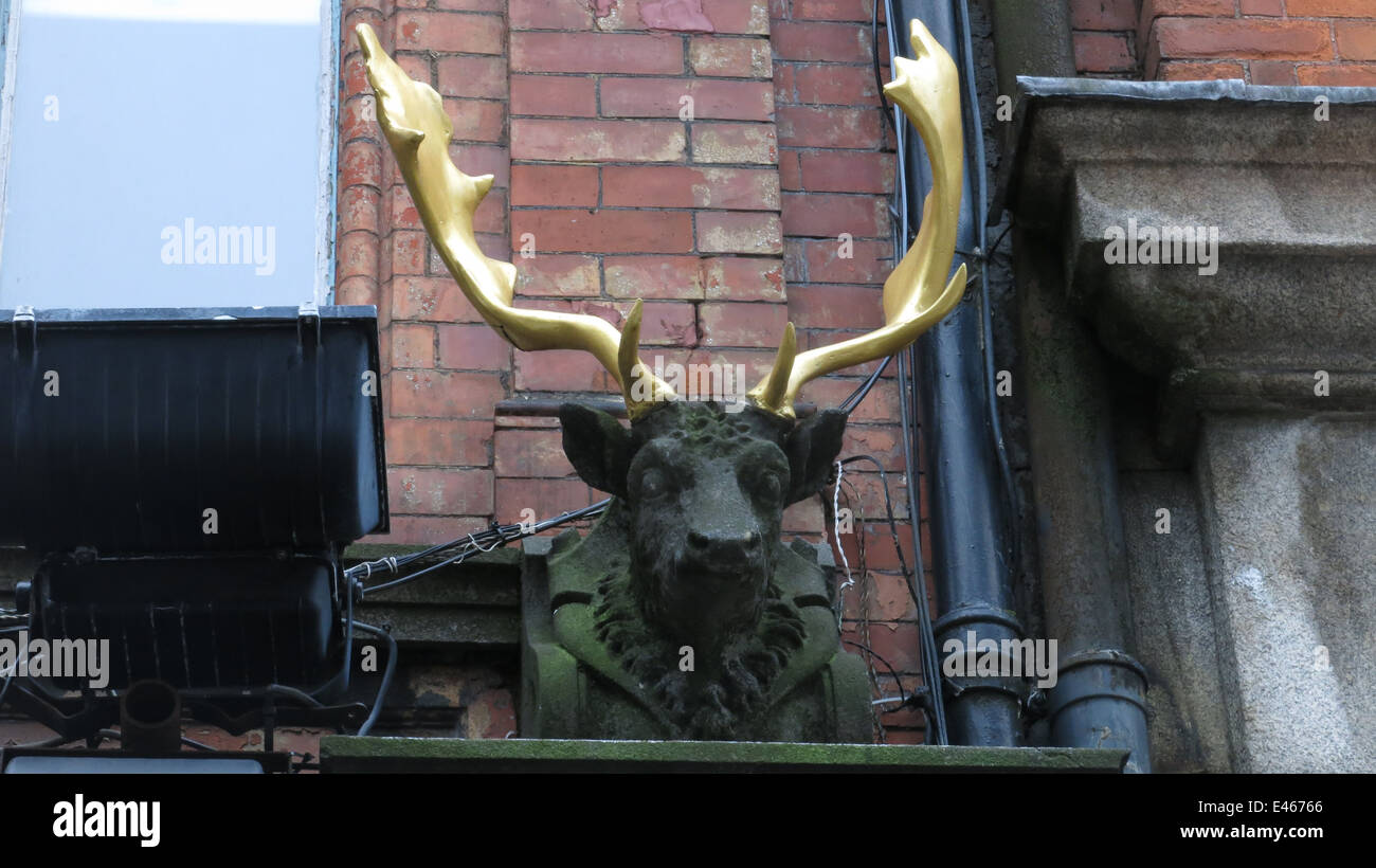 A bust of a stag. Image of the pre-production of an on the street set for Victorian horror tv series 'Penny Dreadful'. Stock Photo