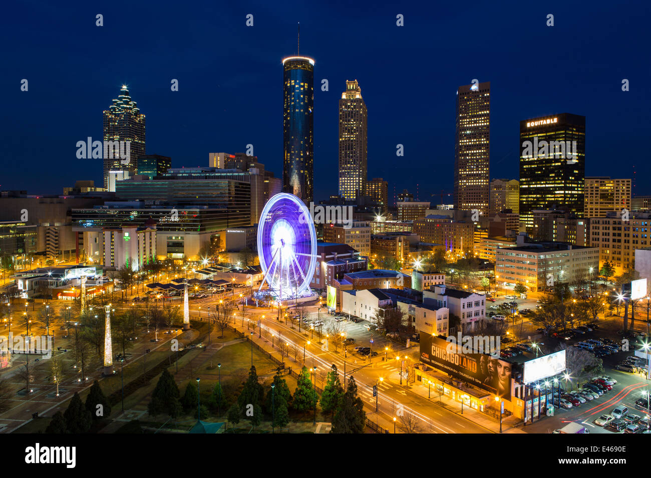 City skyline, elevated view Downtown and Centennial Olympic Park