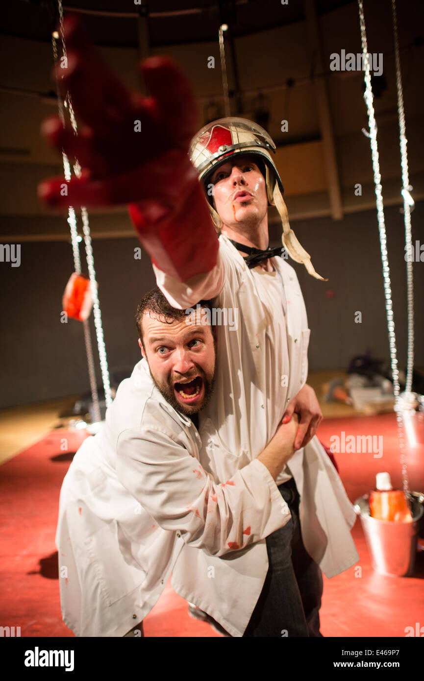Two actors (Run Amok Theatre Company) performing 'Flowers of the Dead
