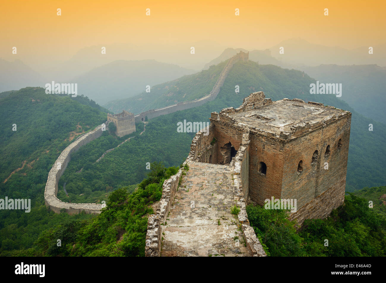 Great Wall of China. Unrestored sections at Jinshanling. Stock Photo