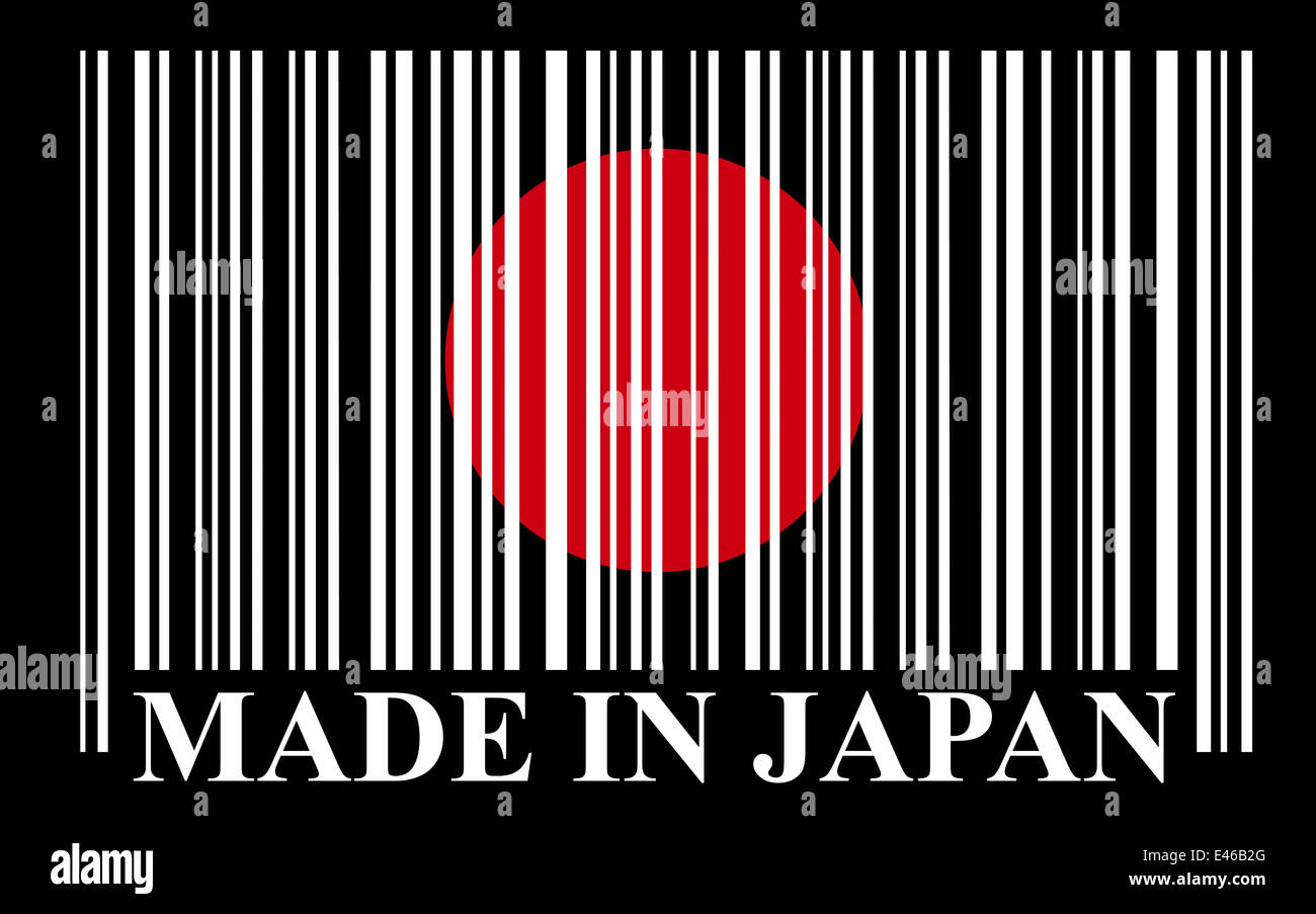 Made in Japan written in Japanese language. Guarantee label with a waving  Japanese flag Stock Photo - Alamy