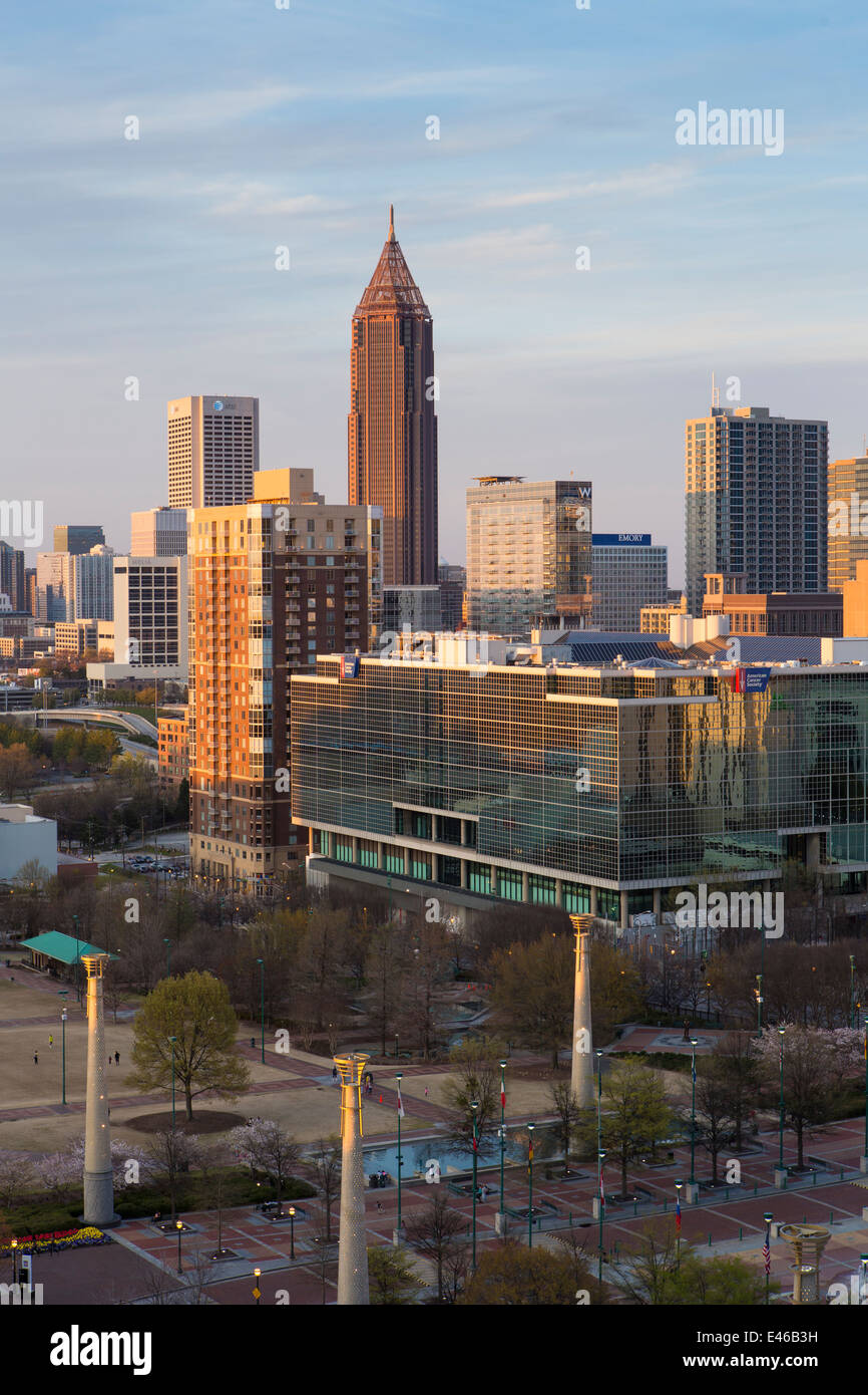 City skyline, elevated view Downtown and Centennial Olympic Park
