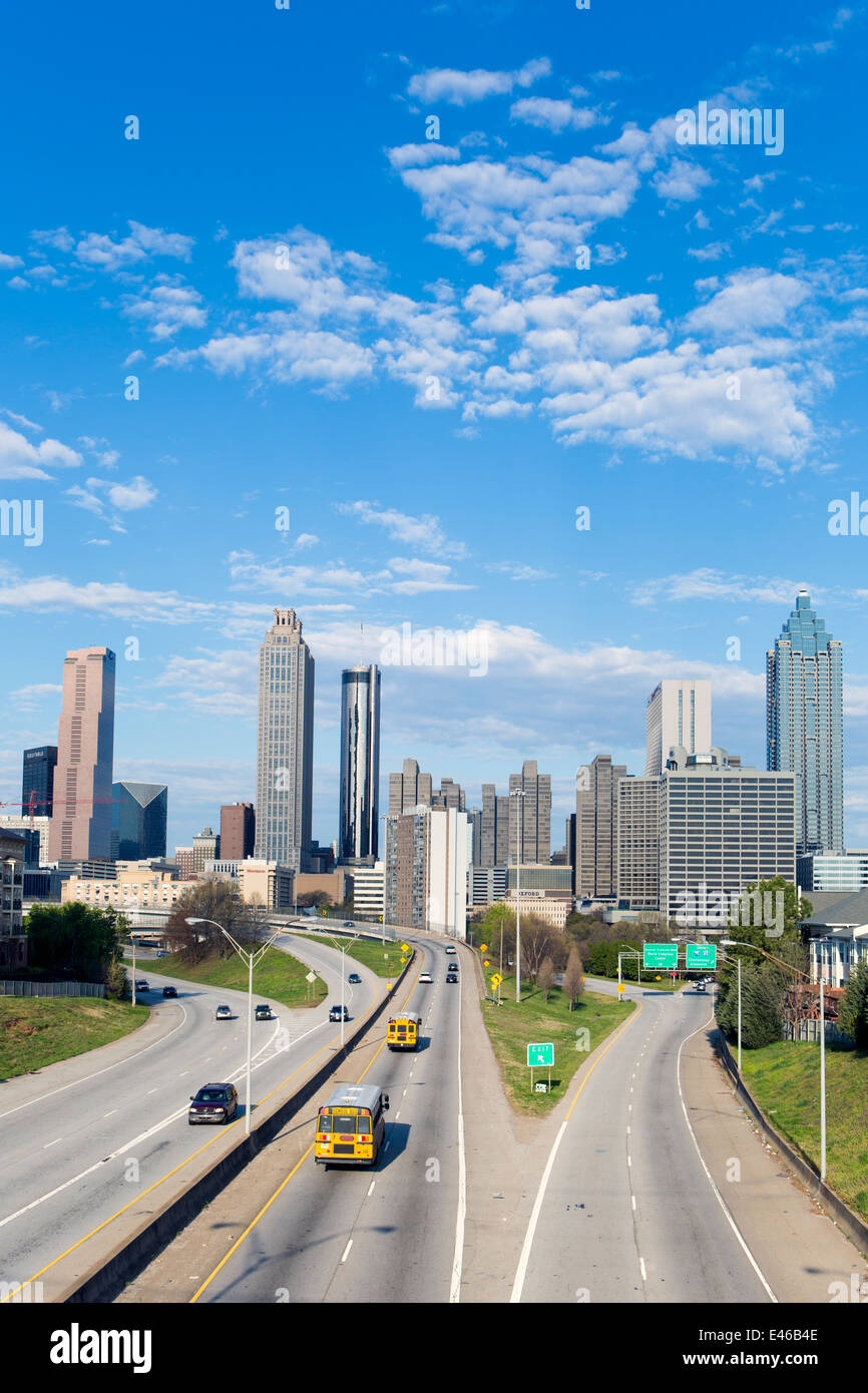 Elevated view, Freedom Parkway and Downtown Atlanta skyline,