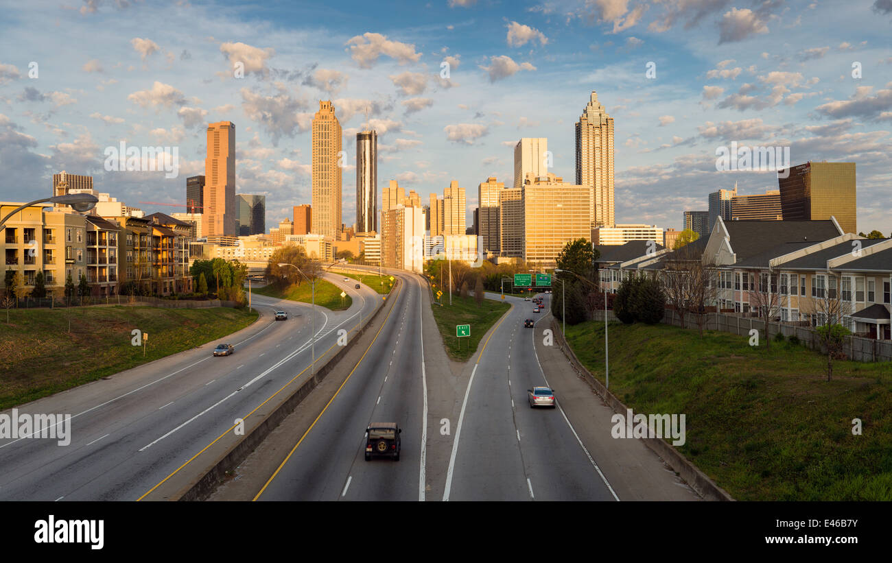 Elevated view Freedom Parkway and Downtown Atlanta skyline,