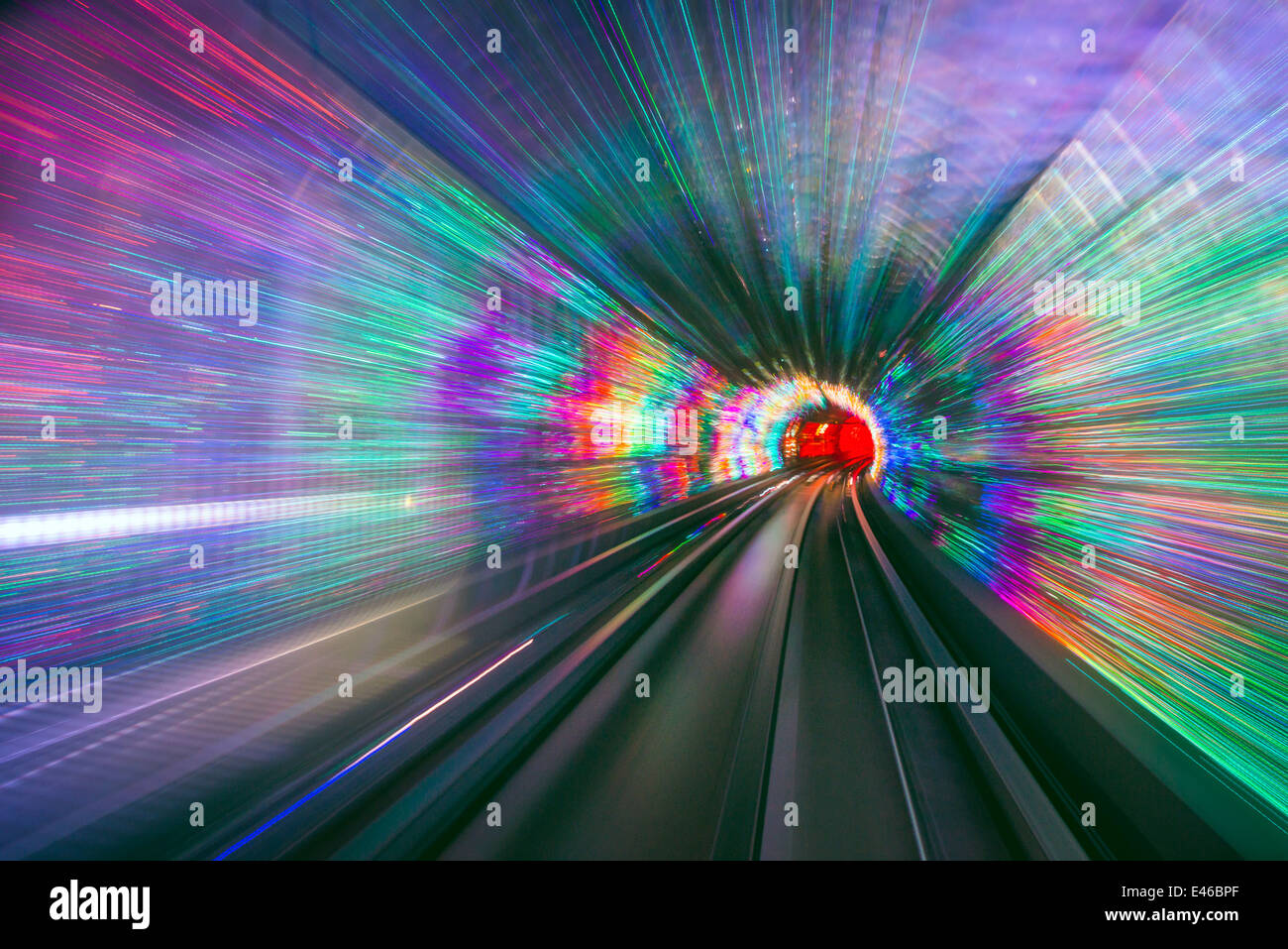Sightseeing tunnel lights under the Huangpu River in Shanghai, China. Stock Photo