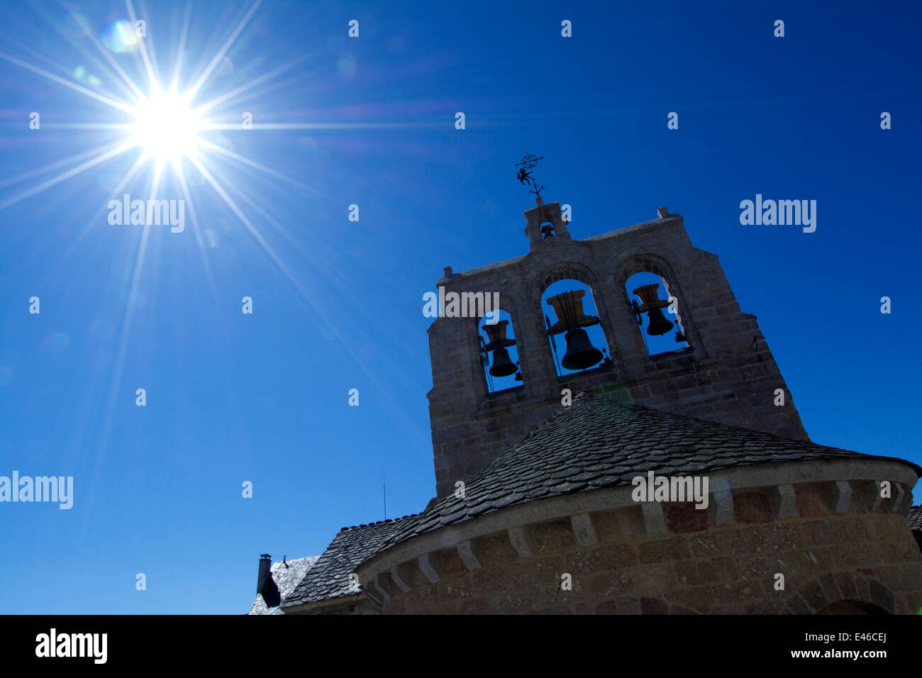 Bell tower of the Church of Saint Alban sur Limagnole, Gevaudan, Margeride, Lozere, France, Europe Stock Photo