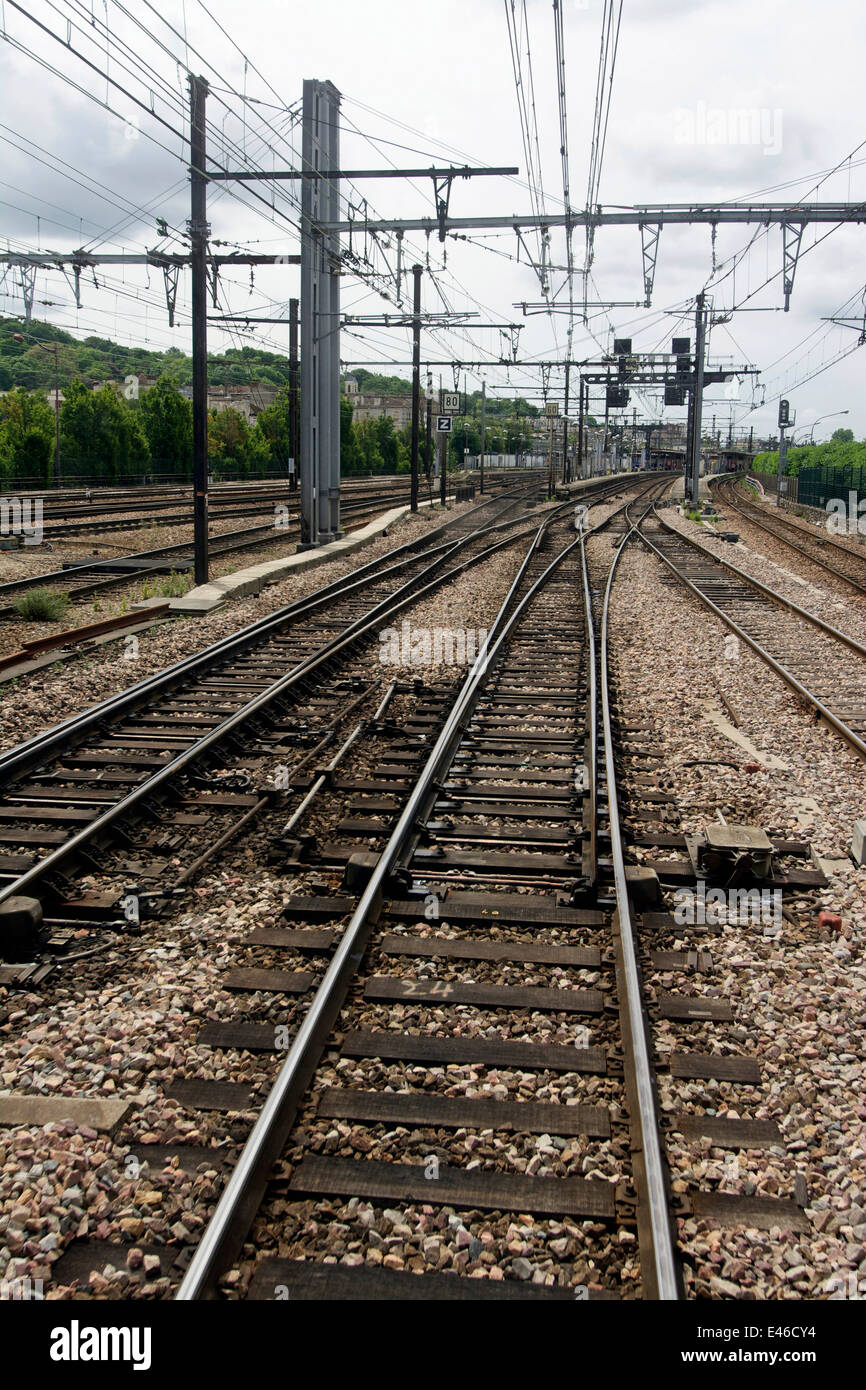 Railway train tracks Stock Photo