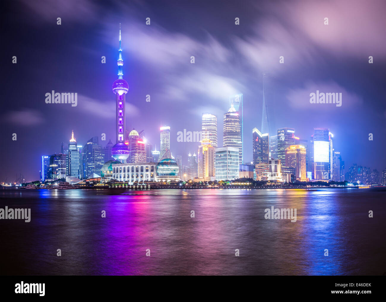 Shanghai, China cityscape viewed across the Huagnpu River. Stock Photo