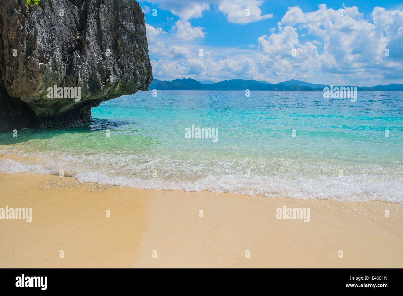 Sandy Beach and Blue Sea, Palawan Island, Philippines Stock Photo