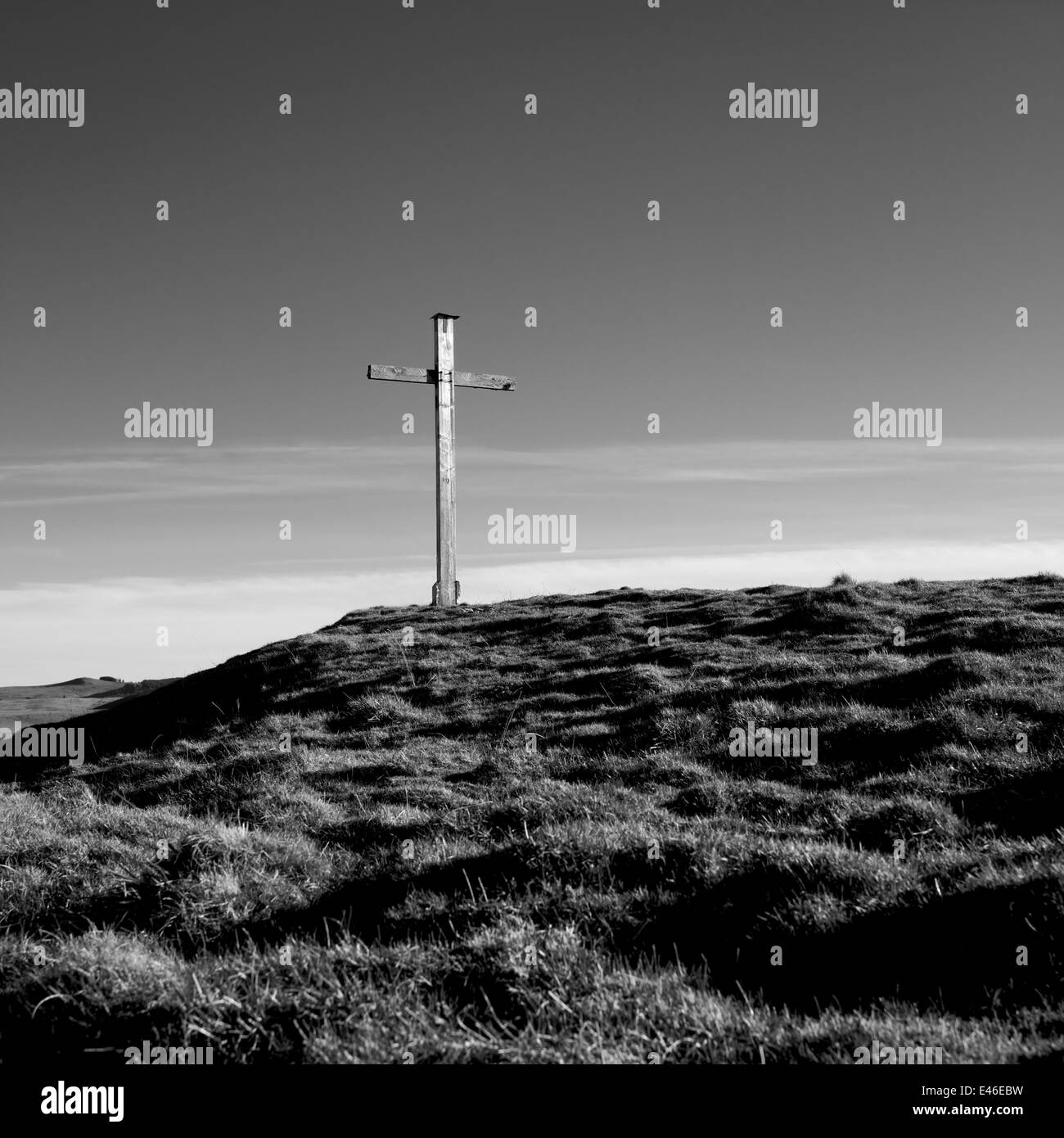 Wooden cross on a hillside Stock Photo Alamy