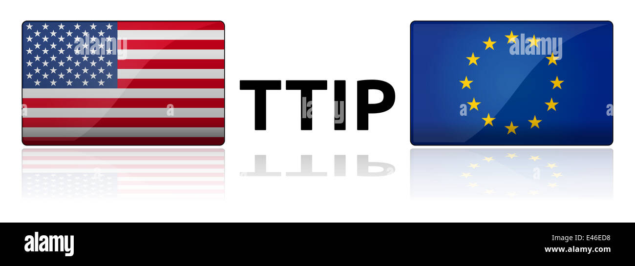 TTIP - Transatlantic Trade and Investment Partnership glossy illustration with shadow on white background Stock Photo