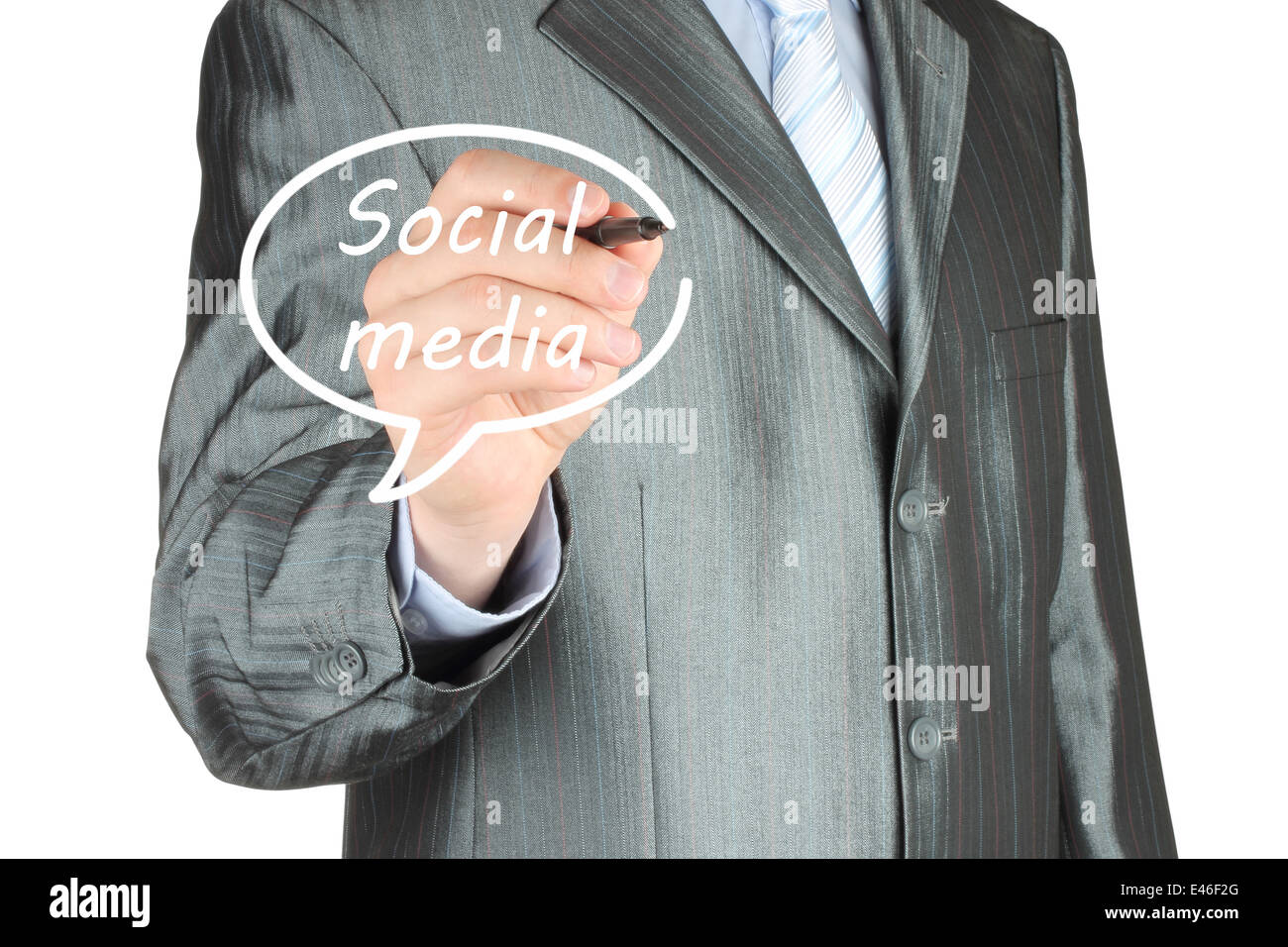 Businessman drawing social media bubble on white background Stock Photo