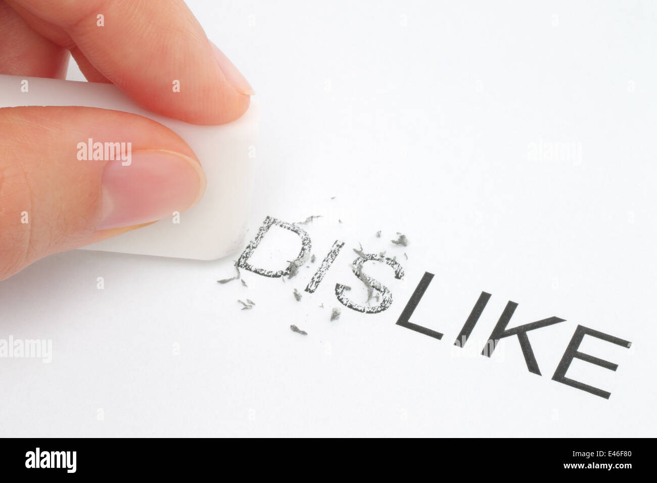 Hand erasing part of the dislike word closeup Stock Photo Alamy