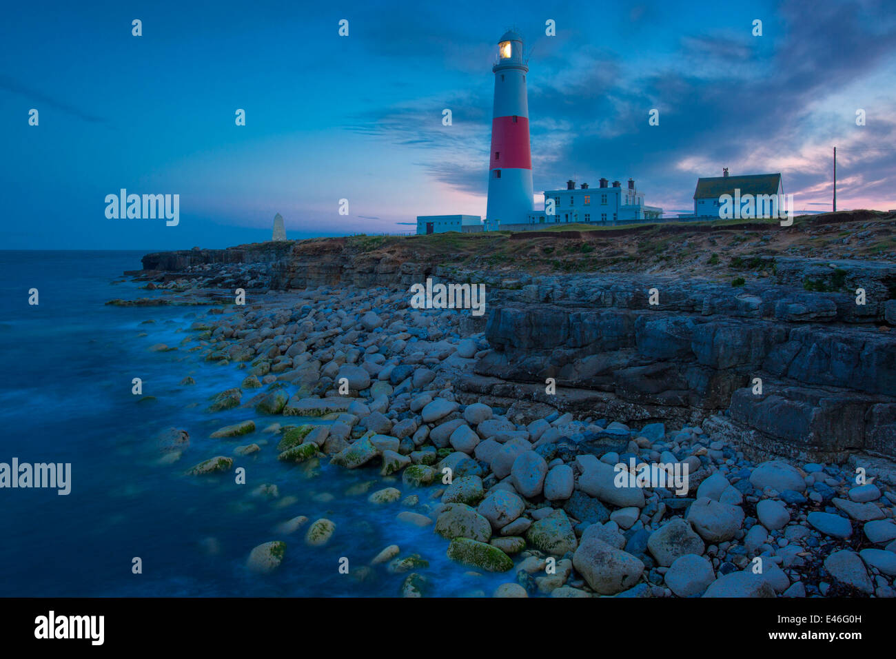 Twilight at the Portland Bill Lighthouse, Dorset, England Stock Photo