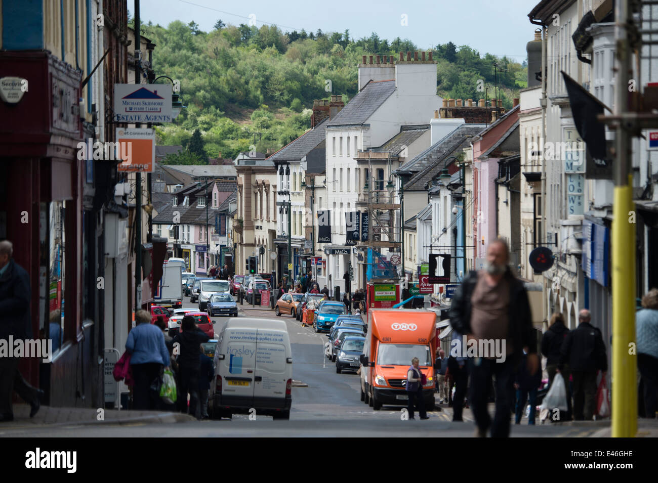 The main street, Monmouth Wales UK Stock Photo Alamy