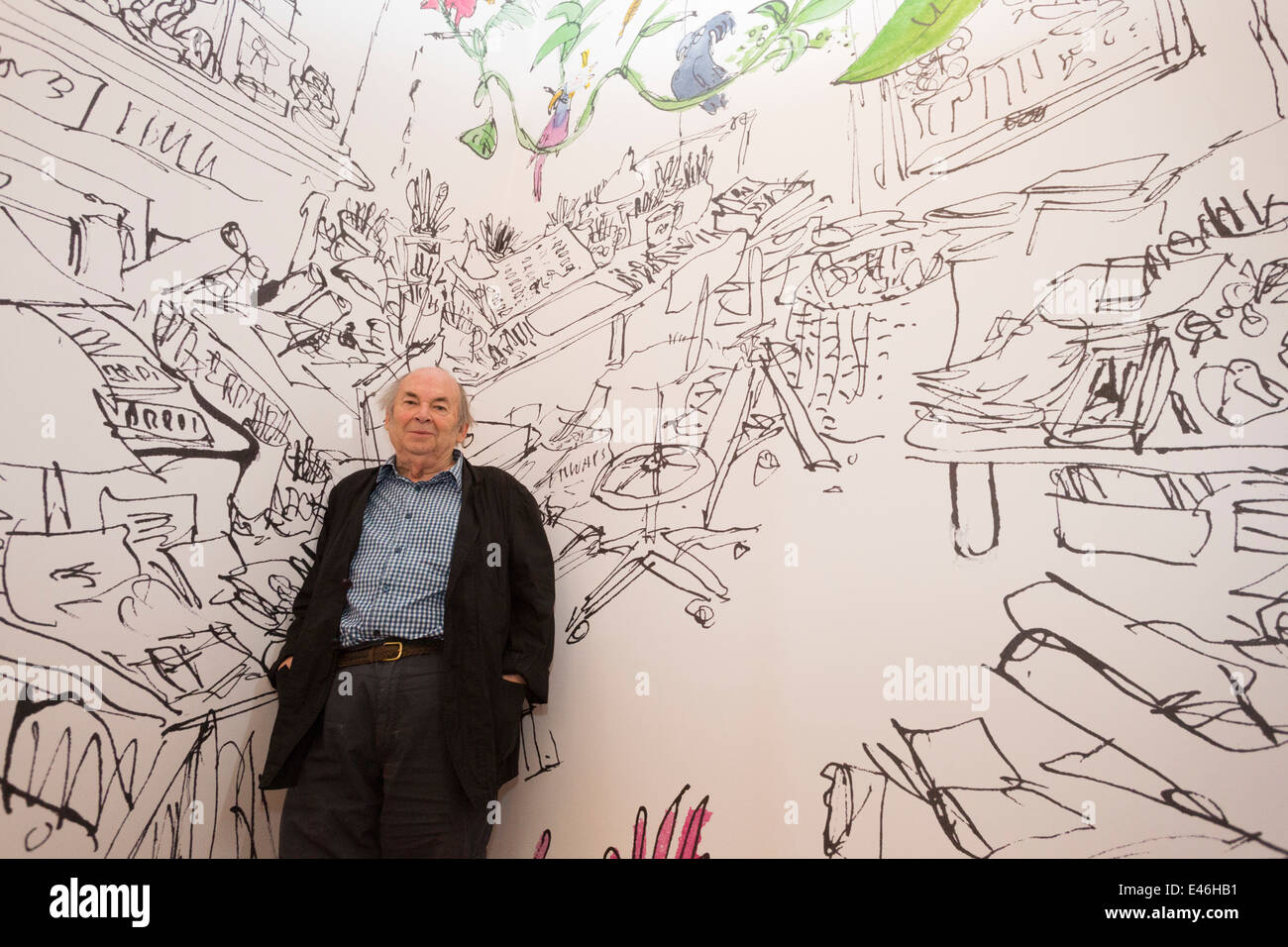 Illustrator Sir Quentin Blake poses in front of an illustration of his ...