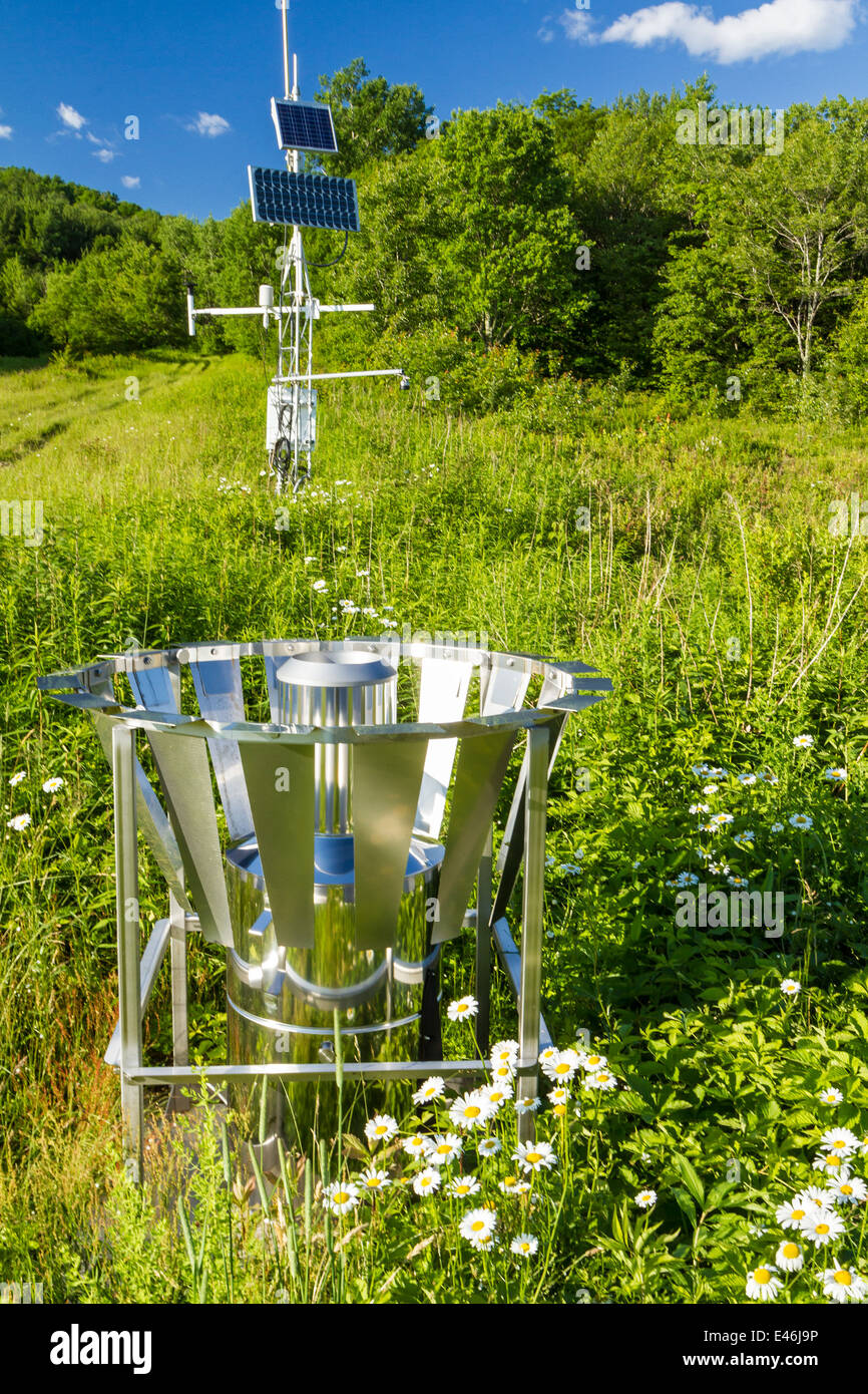 A weather station on a hillside near Andes, New York in the Catskills Mountains. Stock Photo