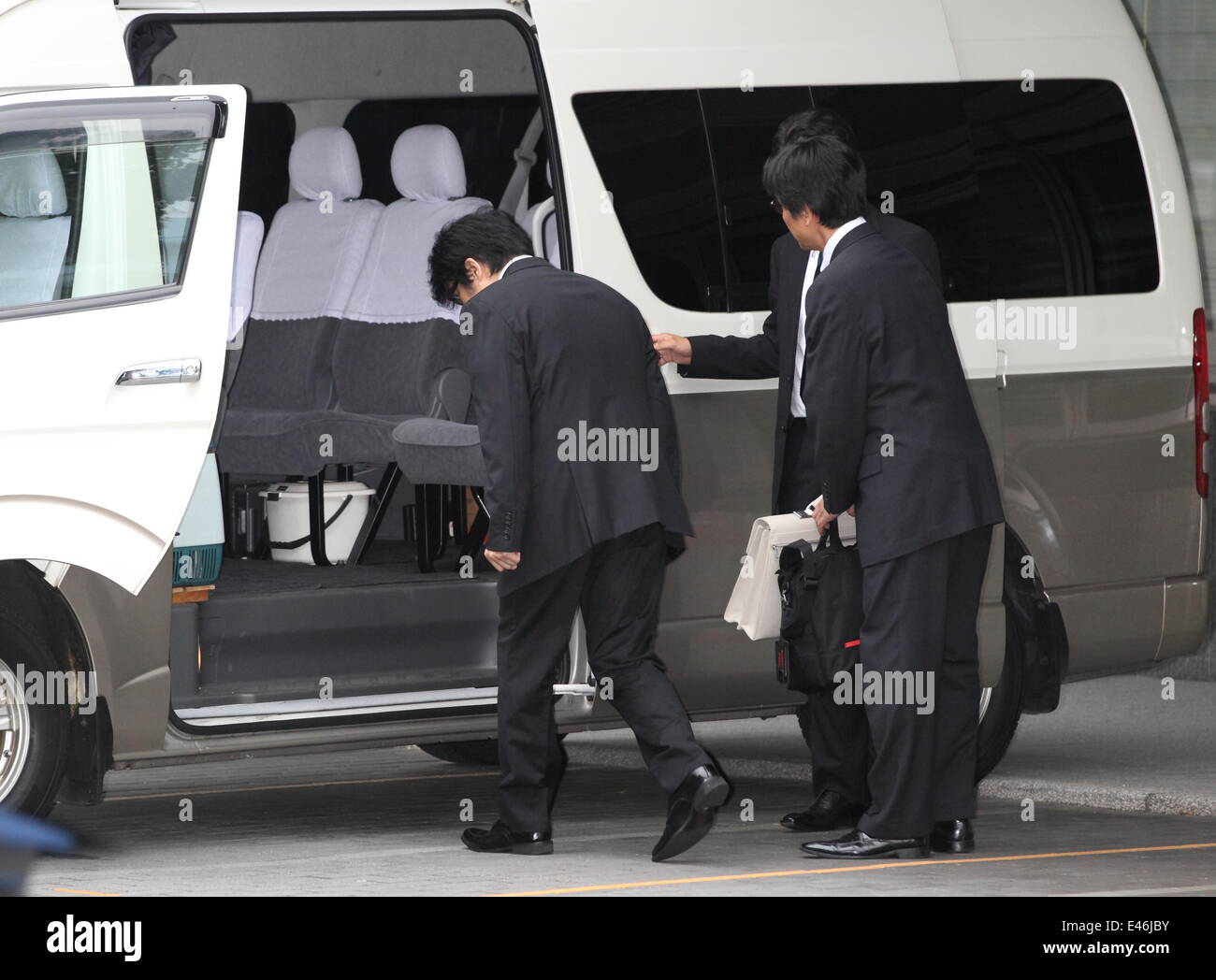 Tokyo, Japan. 3rd July, 2014. Popular singer-songwriter Aska (Shigeaki Miyazaki) was released on bail after suspicion of possessing illegal stimulant drugs at Wangan Police Station in Minato Ward, Tokyo on July 3, 2014. Credit:  Motoo Naka/AFLO/Alamy Live News Stock Photo