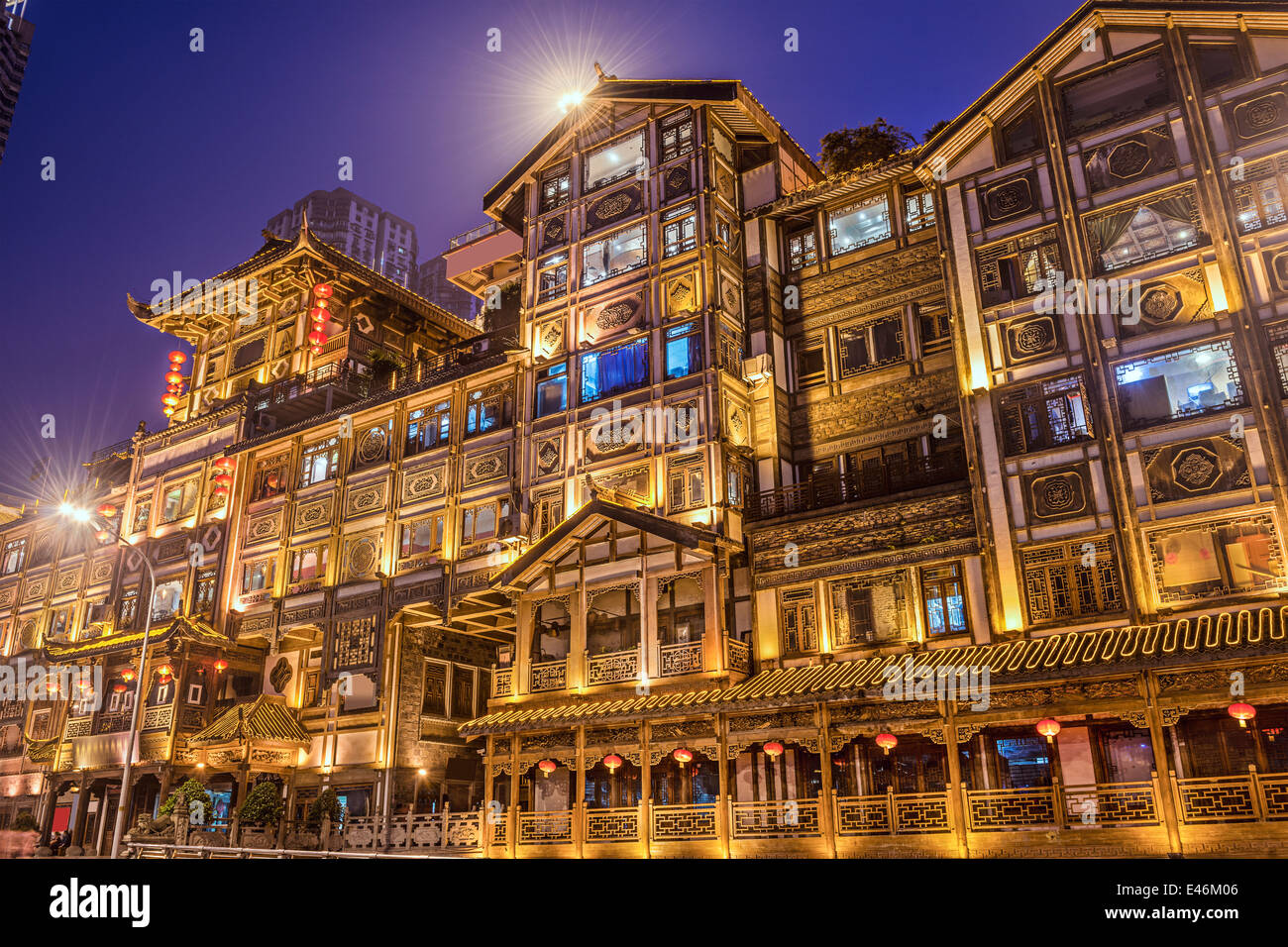 Chongqing, China at Hongyadong hillside buildings. Stock Photo