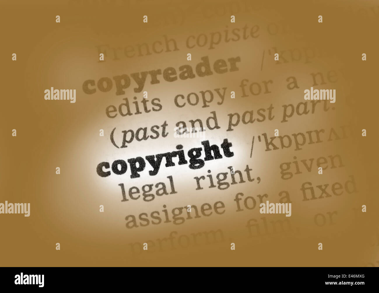 Copyright Dictionary Definition single word with soft focus Stock Photo