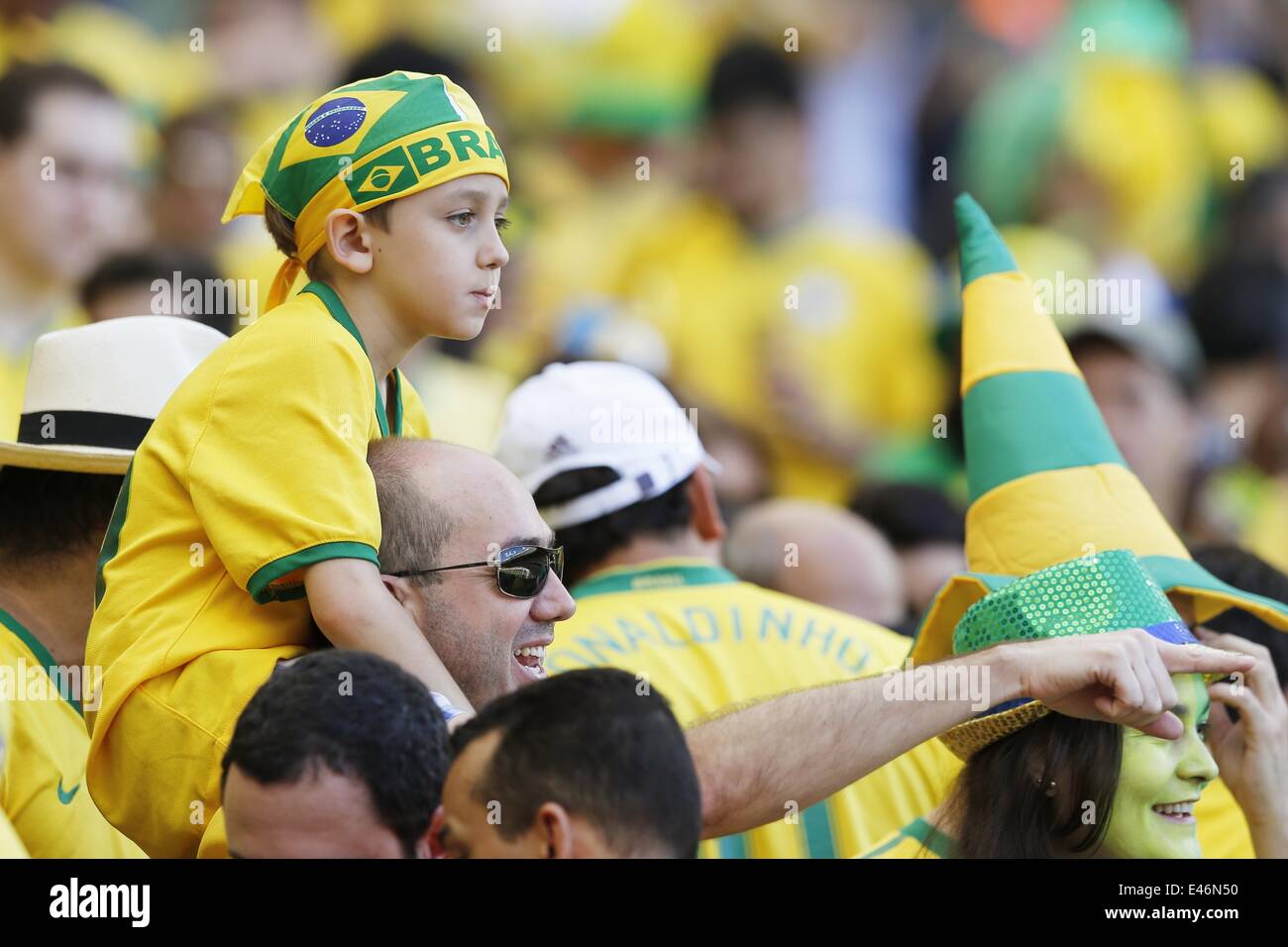 Belo Horizonte, Brazil. 28th June, 2014. Brazil kids fans (BRA)  Football/Soccer : FIFA World Cup Brazil 2014 round of 16 match between  Brazil and Chile at the Mineirao Stadium in Belo Horizonte