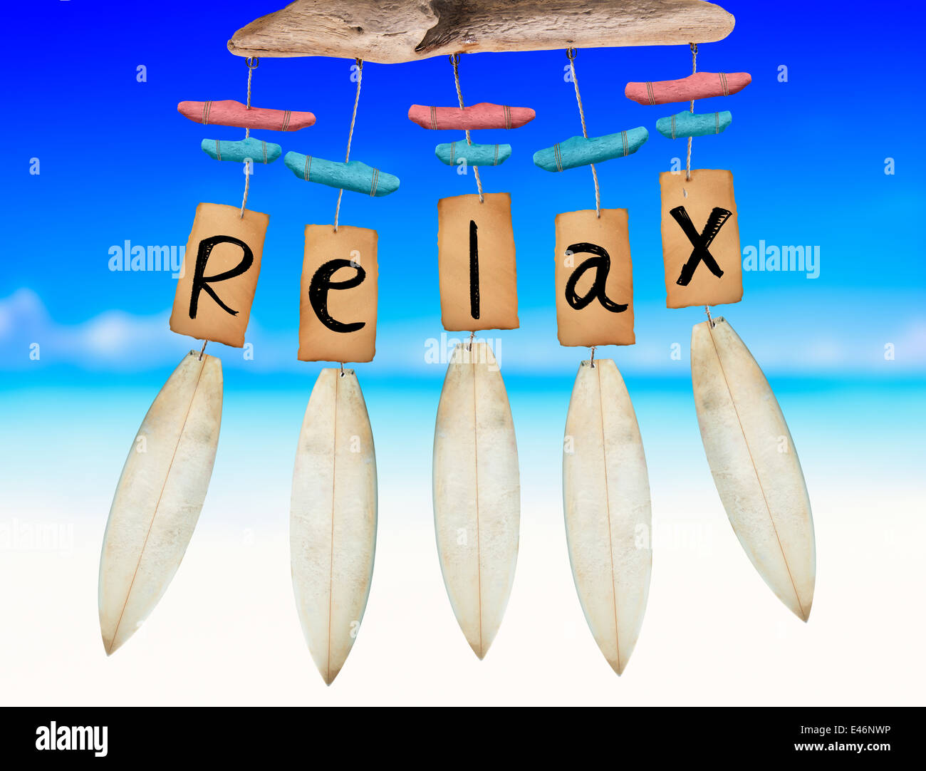 Beach Wind Chime on Beach background Stock Photo - Alamy