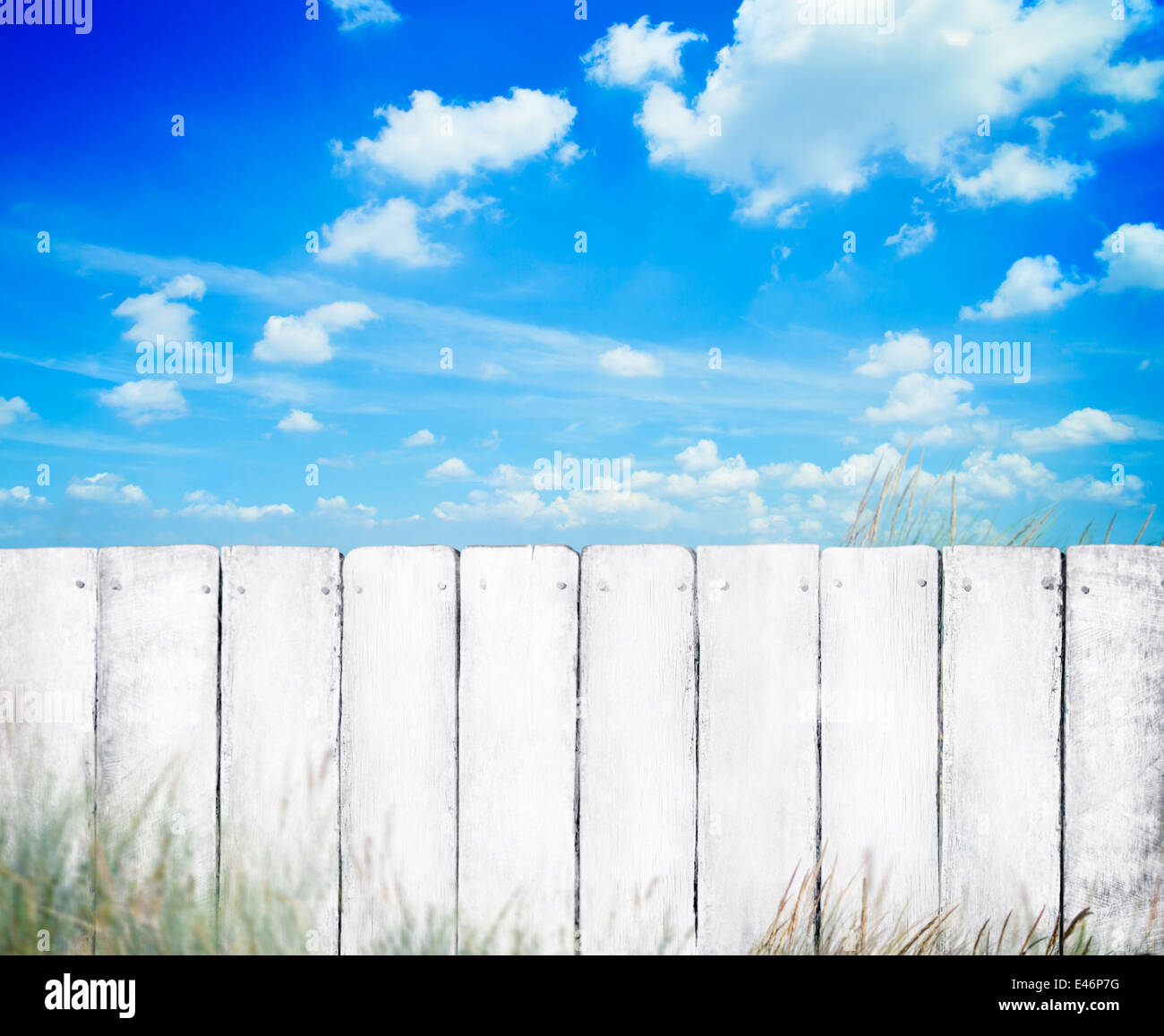 White Fence with Blue Sky Stock Photo - Alamy
