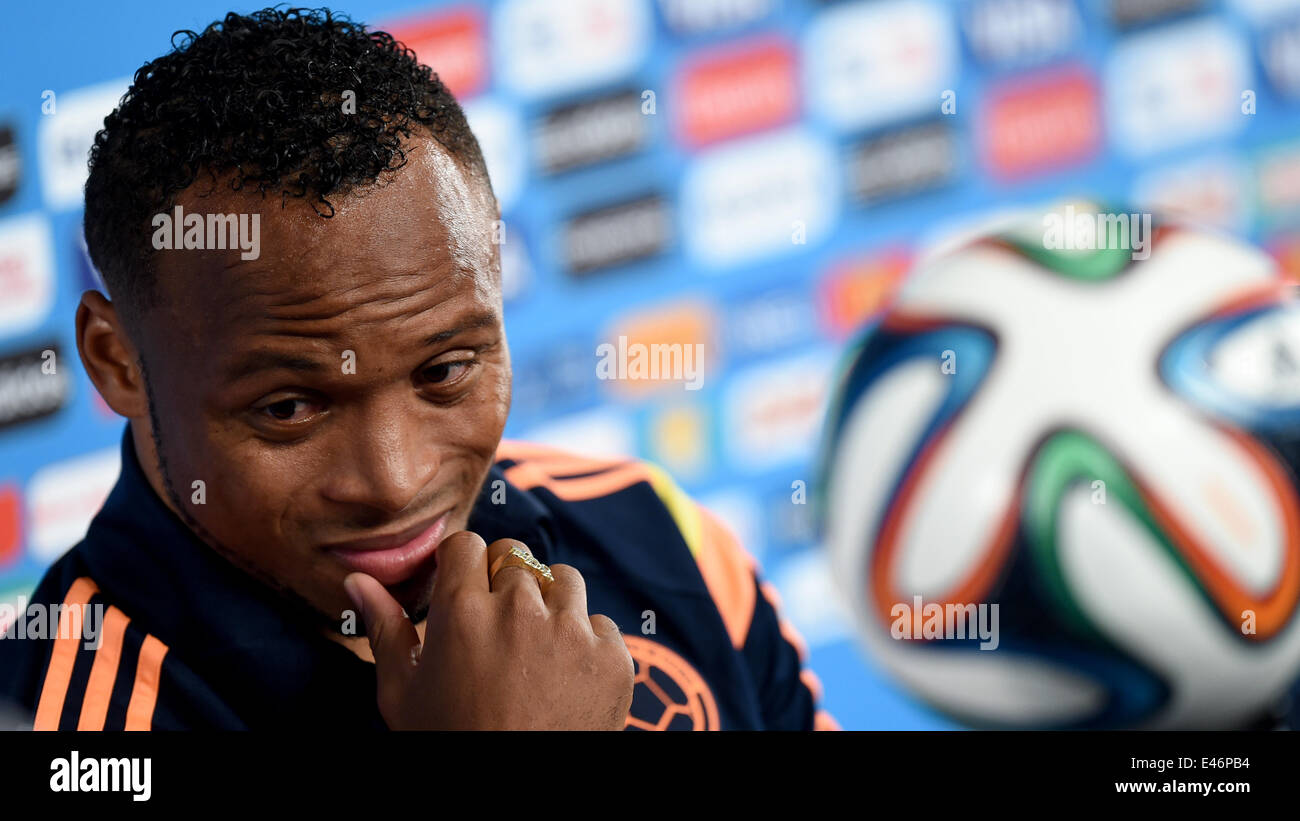 Fortaleza, Brazil. 3rd July, 2014. Colombia's Juan Camilo Zuniga is seen during a press conference before the quaterfinal World Cup soccer match between Brazil and Colombia in Fortaleza, Brazil, 3 July 2014. Photo: Marius Becker/dpa/Alamy Live News Stock Photo