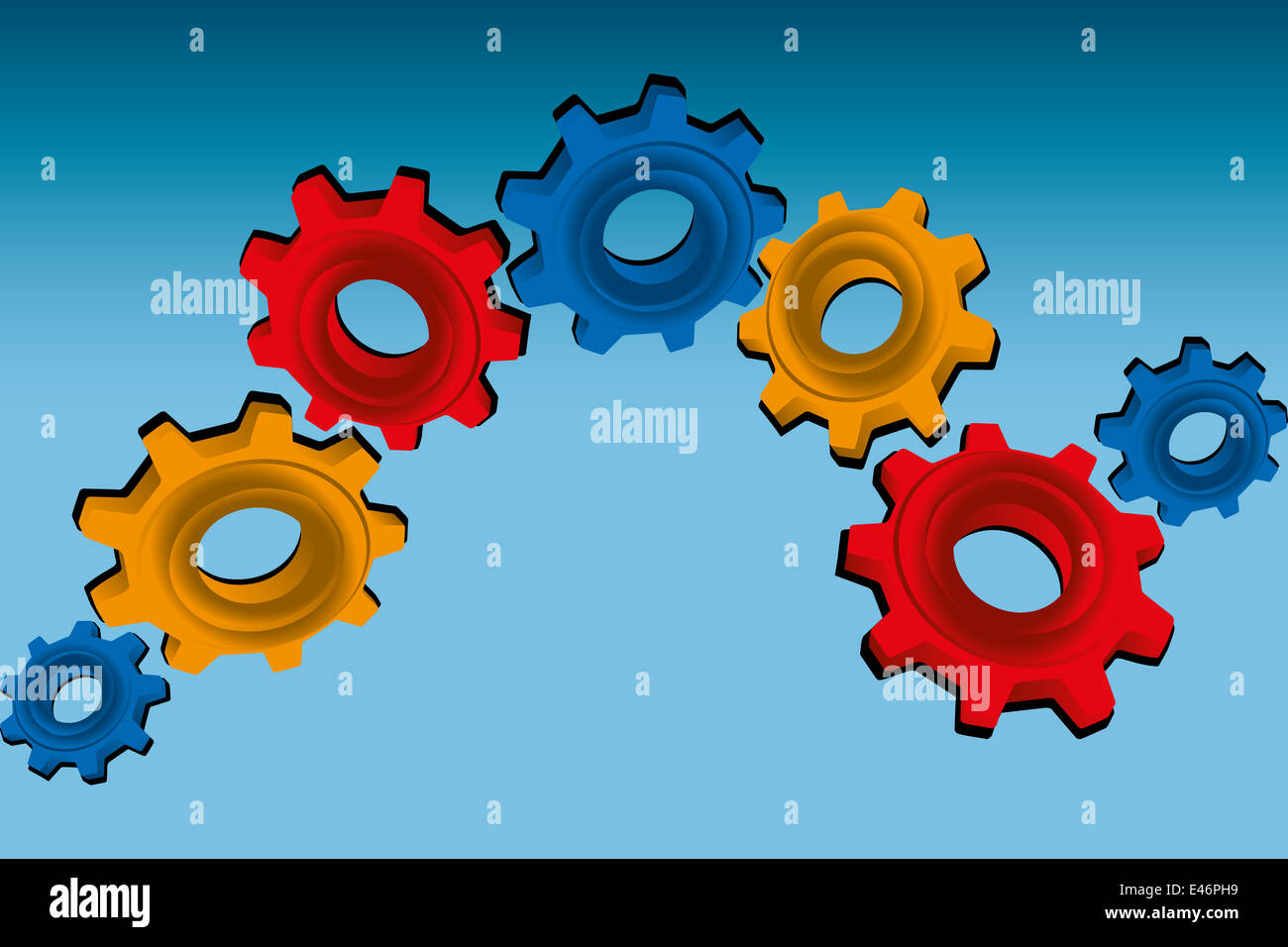 Gears on blue background - vector illustration of 3D gears in red ...