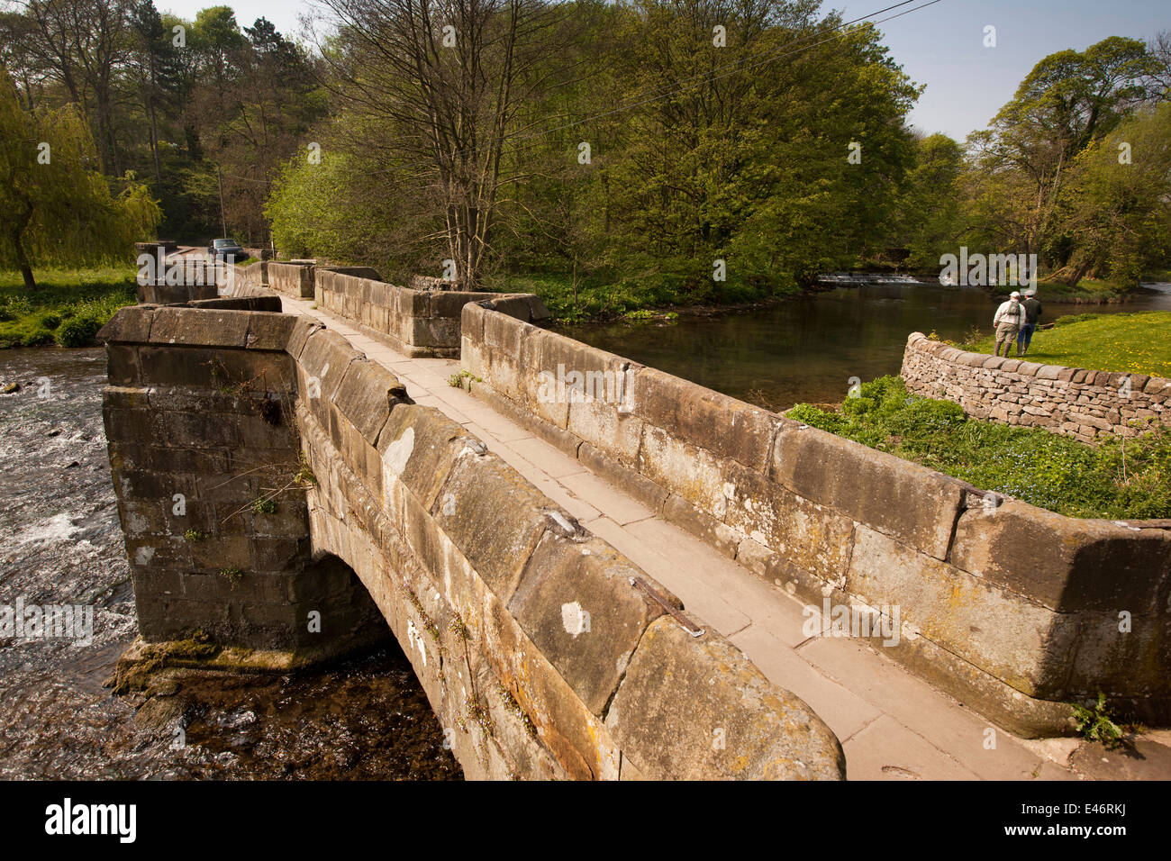 UK, Derbyshire, Peak District, Bakewell, man having fly fishing lesson