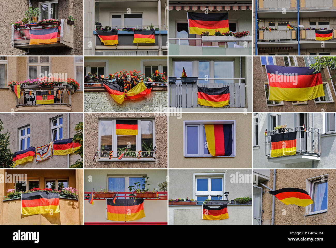 Berlin, Germany. 2nd July, 2014. COLLAGE: Germany-flags hangs on facades of a buildings, on July 2, 2014 in Berlin, Germany. Photo: picture alliance/Robert Schlesinger/dpa/Alamy Live News Stock Photo