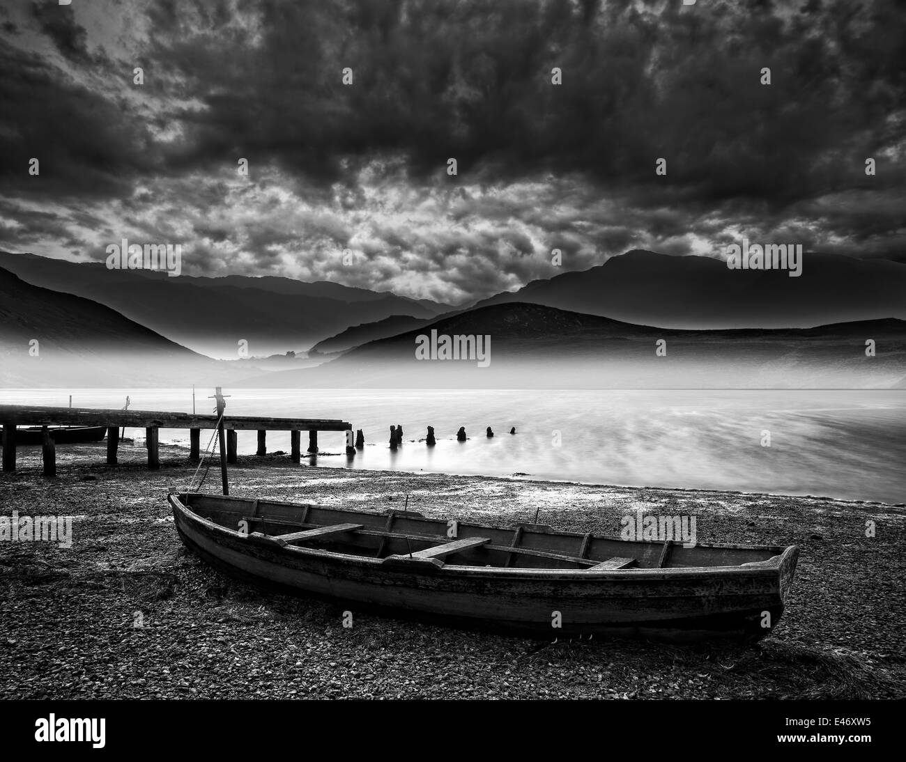 Boat on lagoon shore Black and White Stock Photos & Images - Alamy