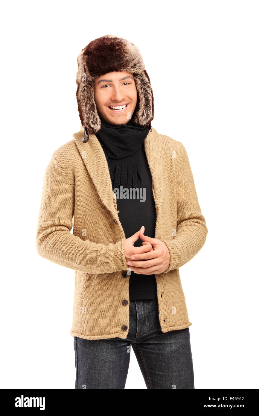 Fashionable young man with winter hat Stock Photo
