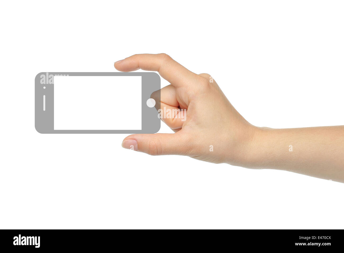 Hand holding smart phone isolated on white background Stock Photo - Alamy