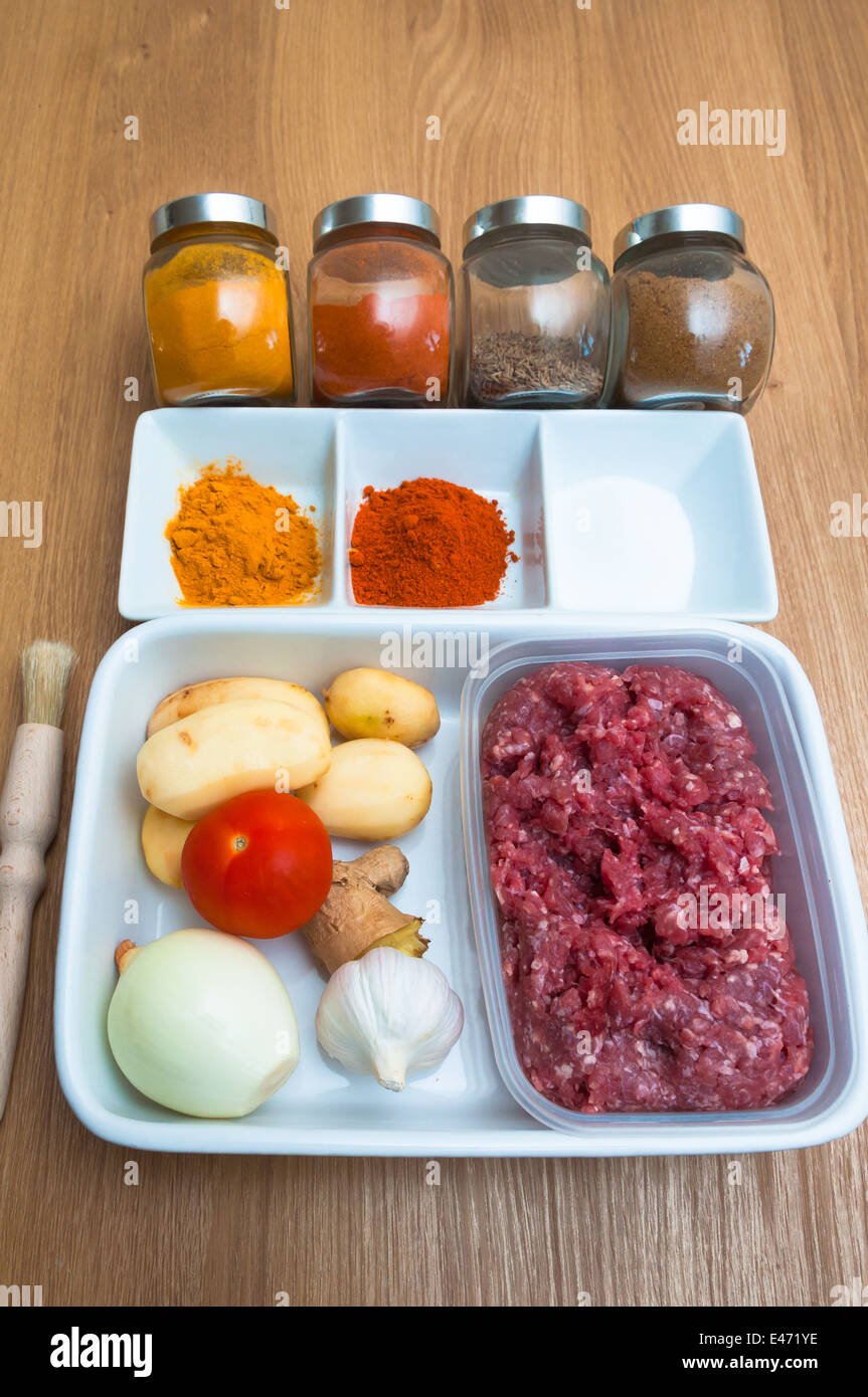 Indian cuisine ingredients Aloo keema Stock Photo Alamy