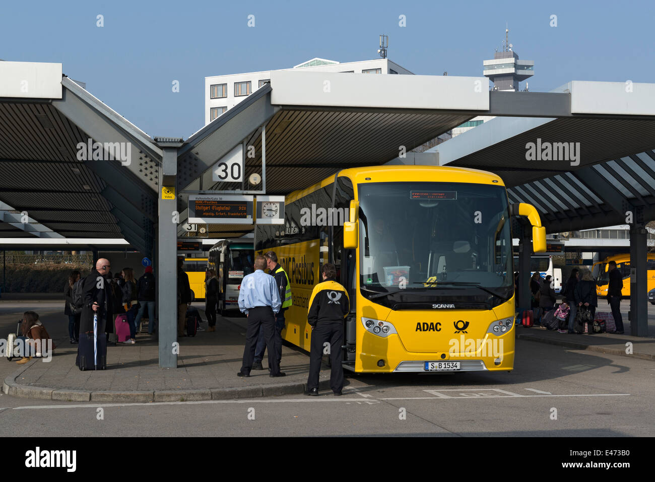 Berlin, Germany, ADAC Postbus is about to start to Stuttgart Stock Photo